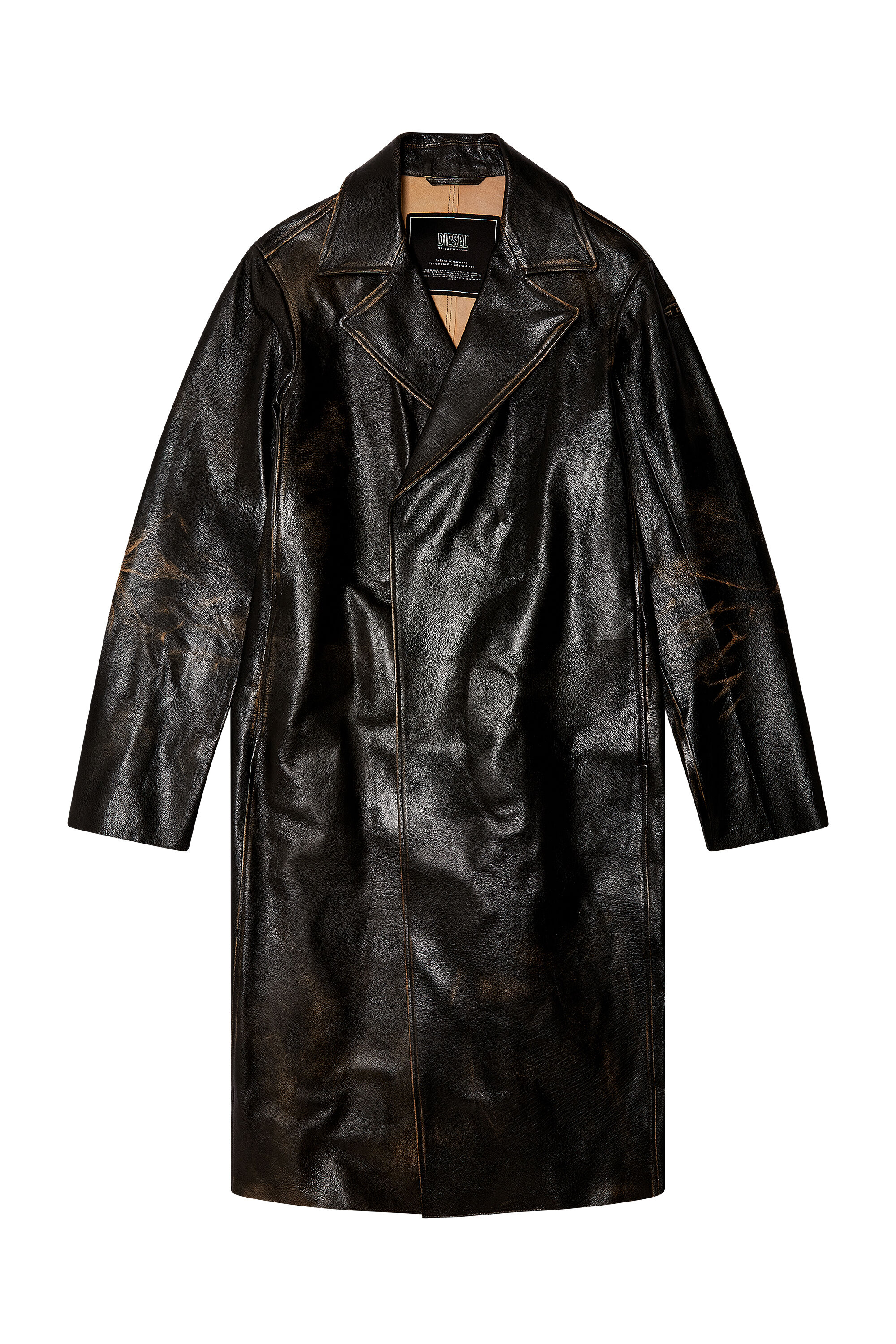Diesel Distressed-effect Leather Trench Coat In Black