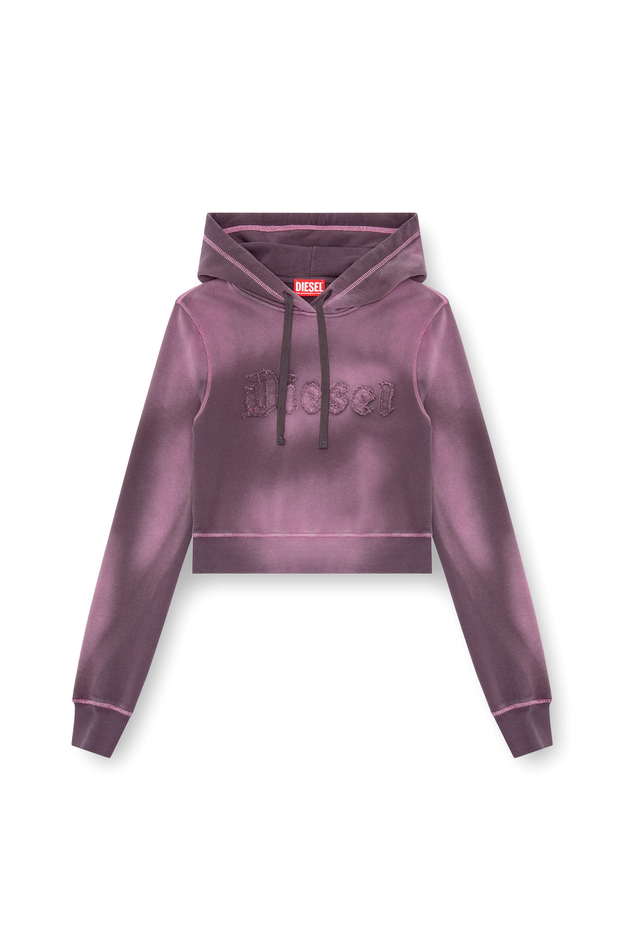 Diesel - F-SLIMMY-HOOD-P1, Woman's Overdyed hoodie with frayed logo in Dark Violet - 2