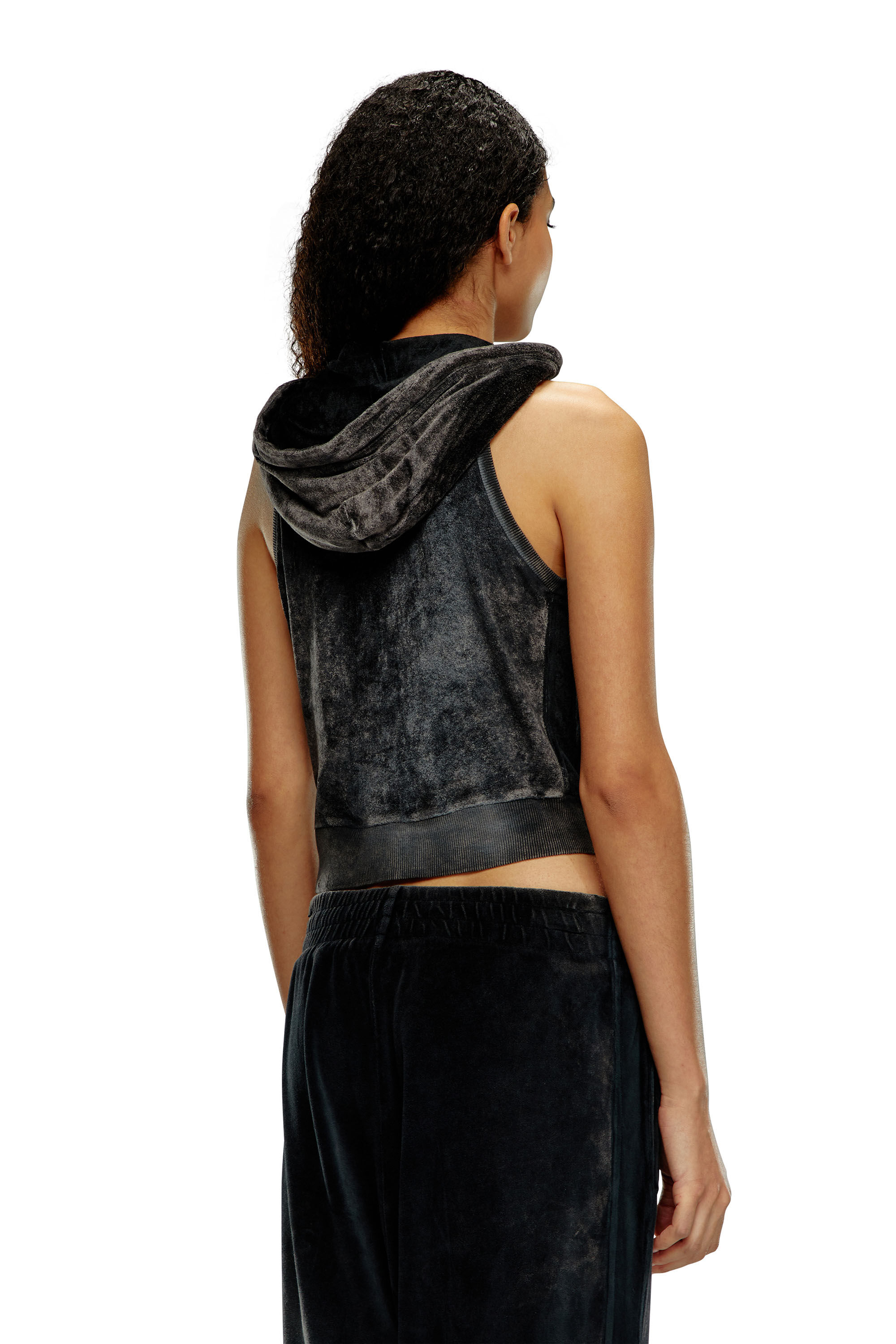 Diesel - T-CRITY-N1, Woman's Chenille hoodie with crystal logo in Black - 4