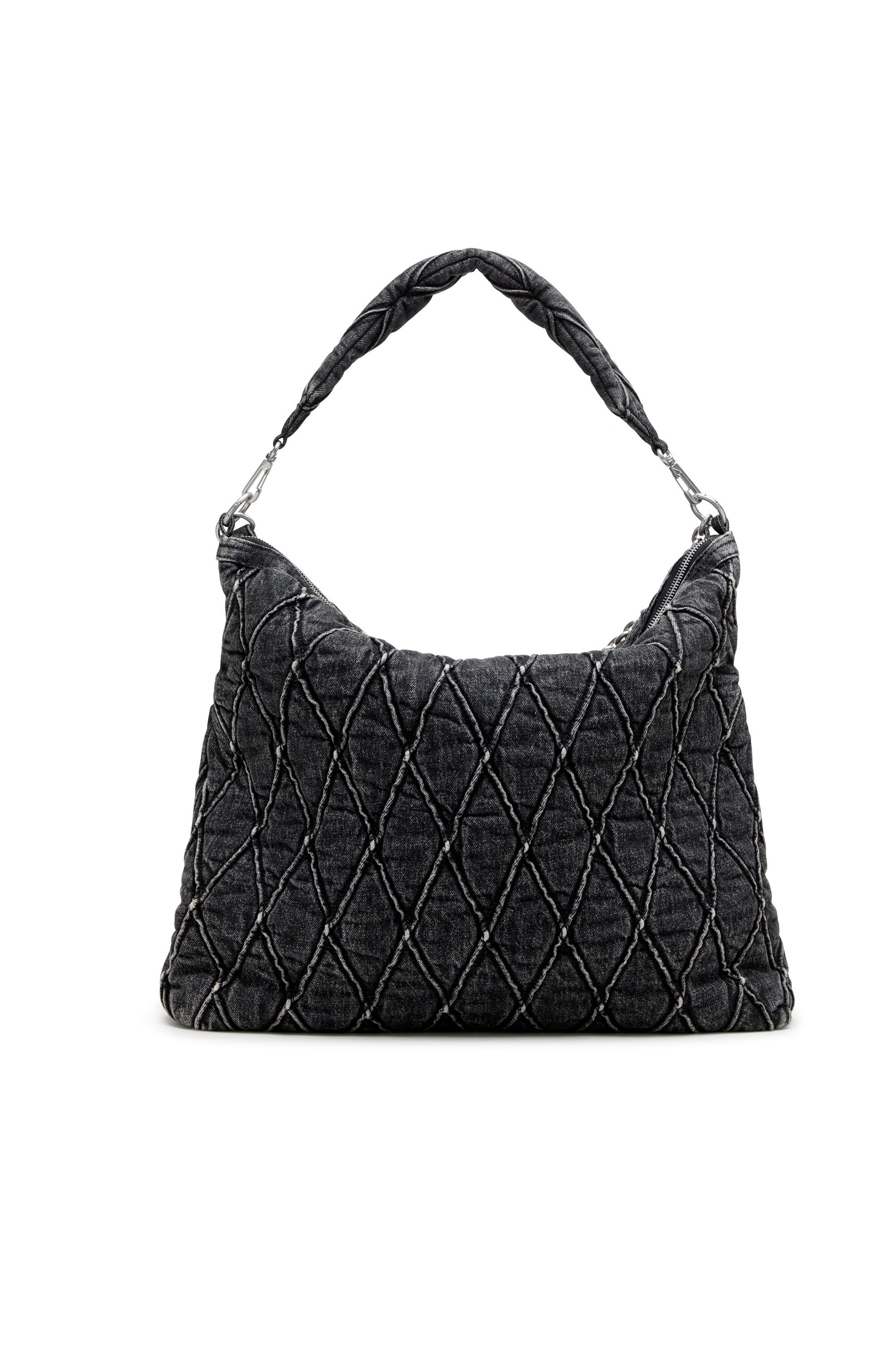Diesel - CHARM-D HOBO, Woman's Large hobo in treated quilted denim in Black - 3