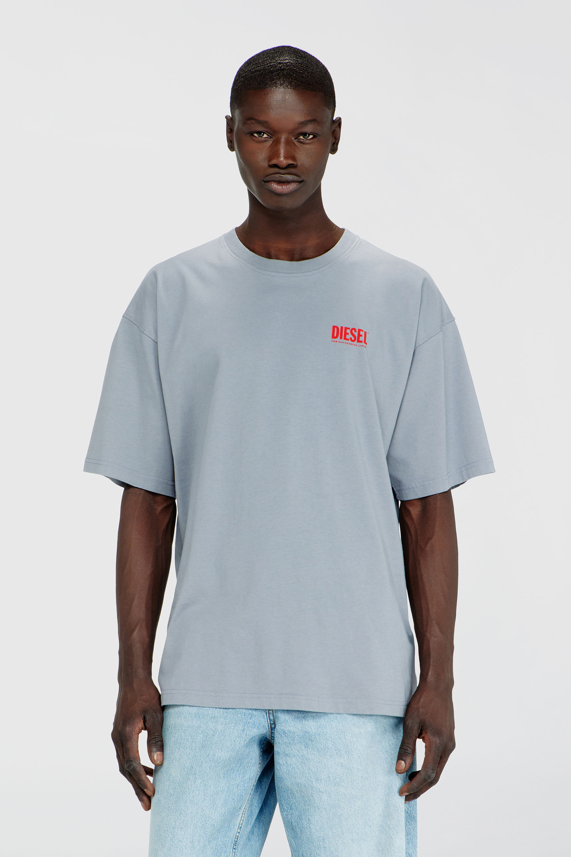 Diesel - T-BOXT-BISK, Man's Cotton T-shirt with Diesel Biscotto print in Light Grey - 3
