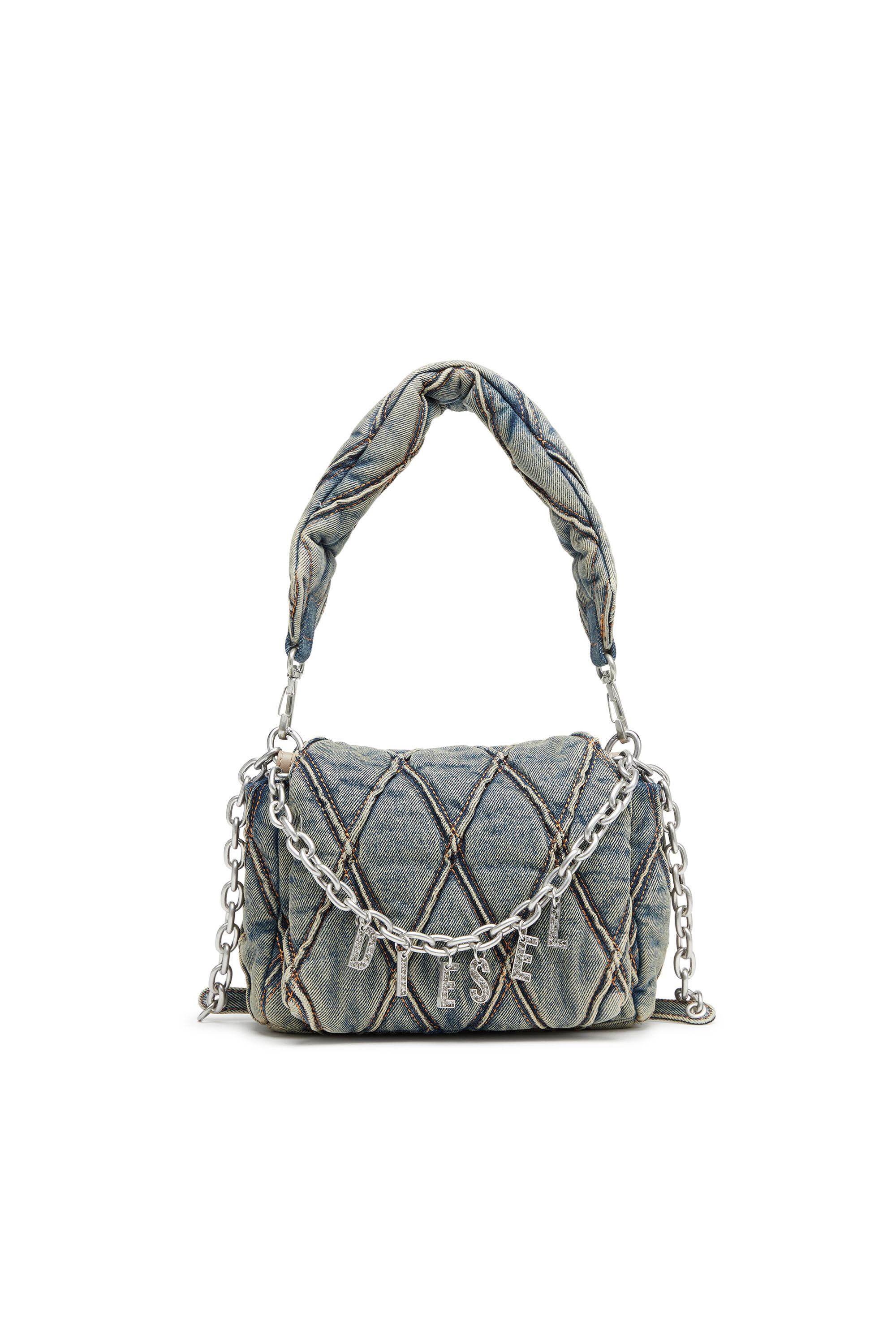 Diesel - CHARM-D SHOULDER S, Woman's Charm-D S-Small handbag in quilted denim in Dark Blue - 1