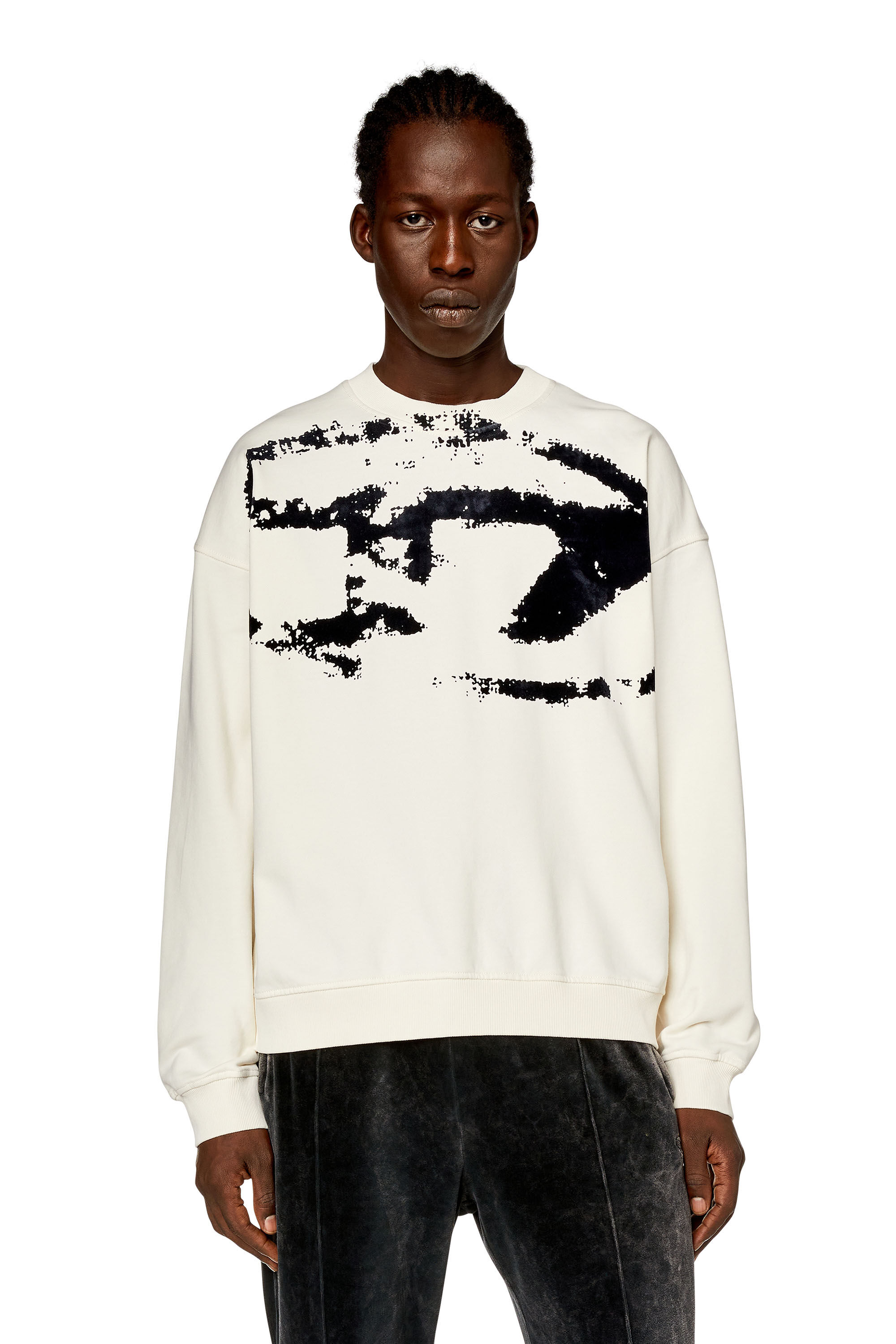 Diesel - S-BOXT-N5, Man's Sweatshirt with distressed flocked logo in White - 3