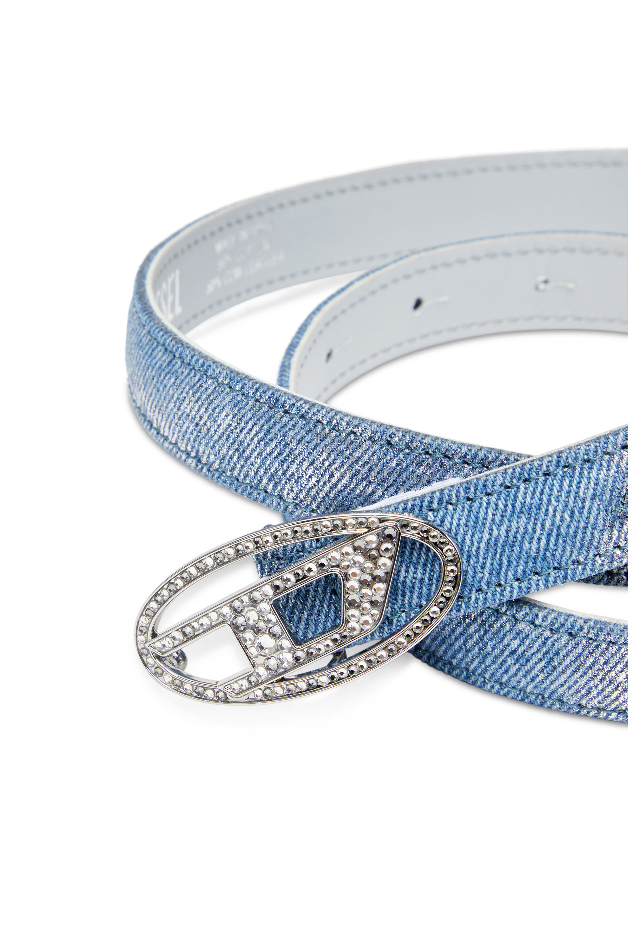 Diesel - B-1DR STRASS 20, Woman's Slim belt in foiled denim and leather in Light Blue - 3