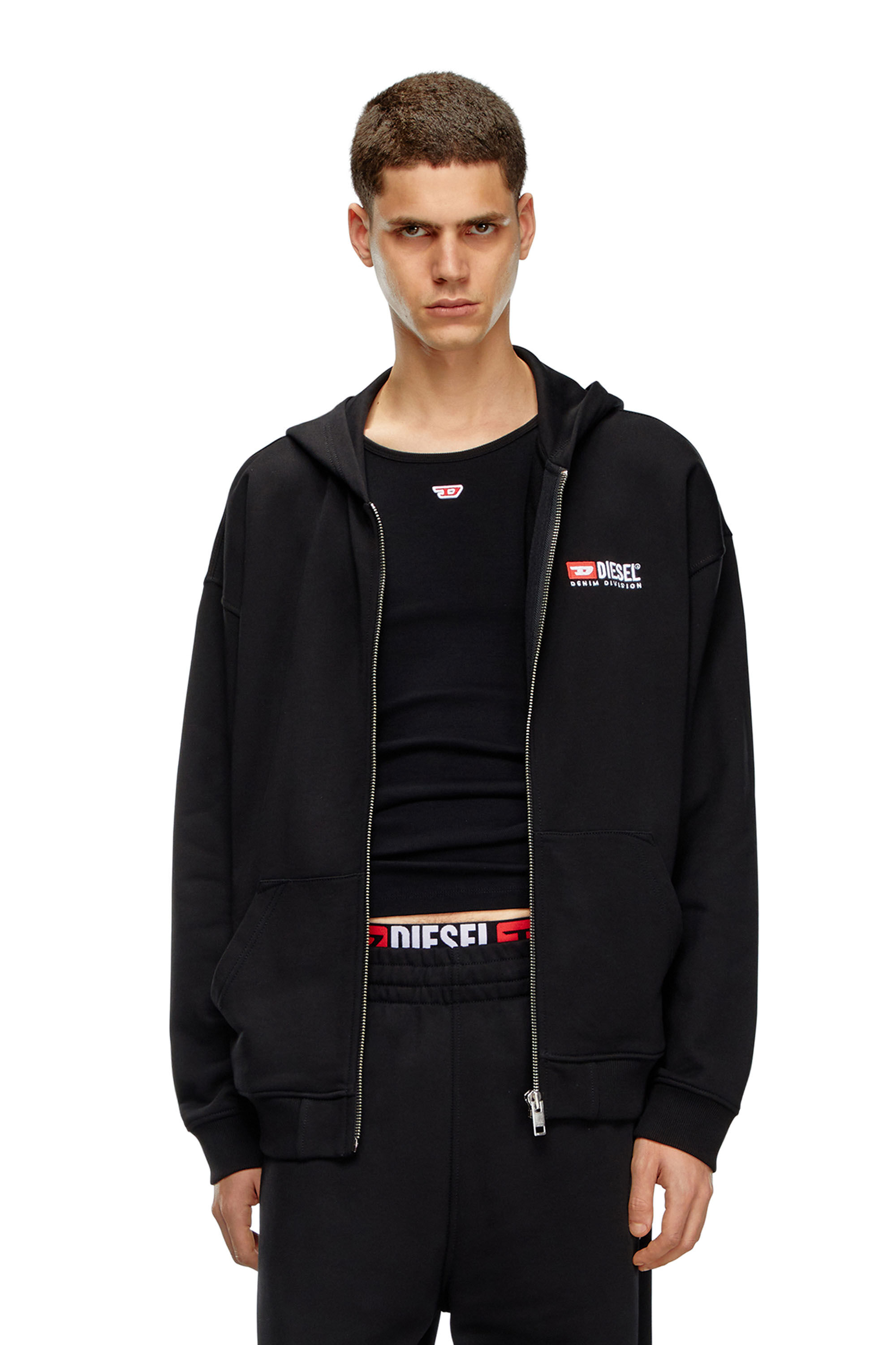 Diesel - S-BOXT-HOOD-ZIP-DIV, Man's Zip-up hoodie with Diesel embroidery in Black - 3