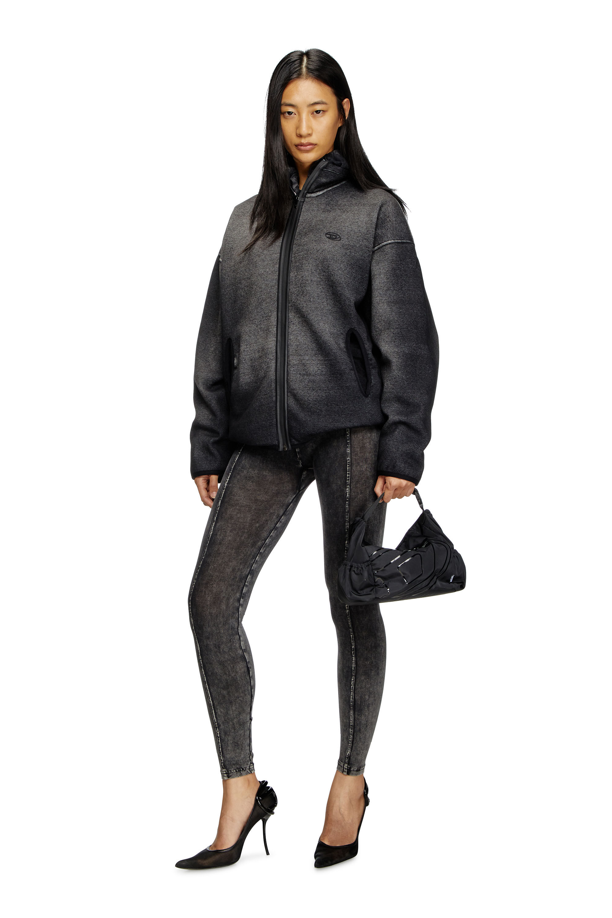 Diesel - S-BATY, Unisex's Zip-up sweatshirt in denim-effect jacquard in Black - 7