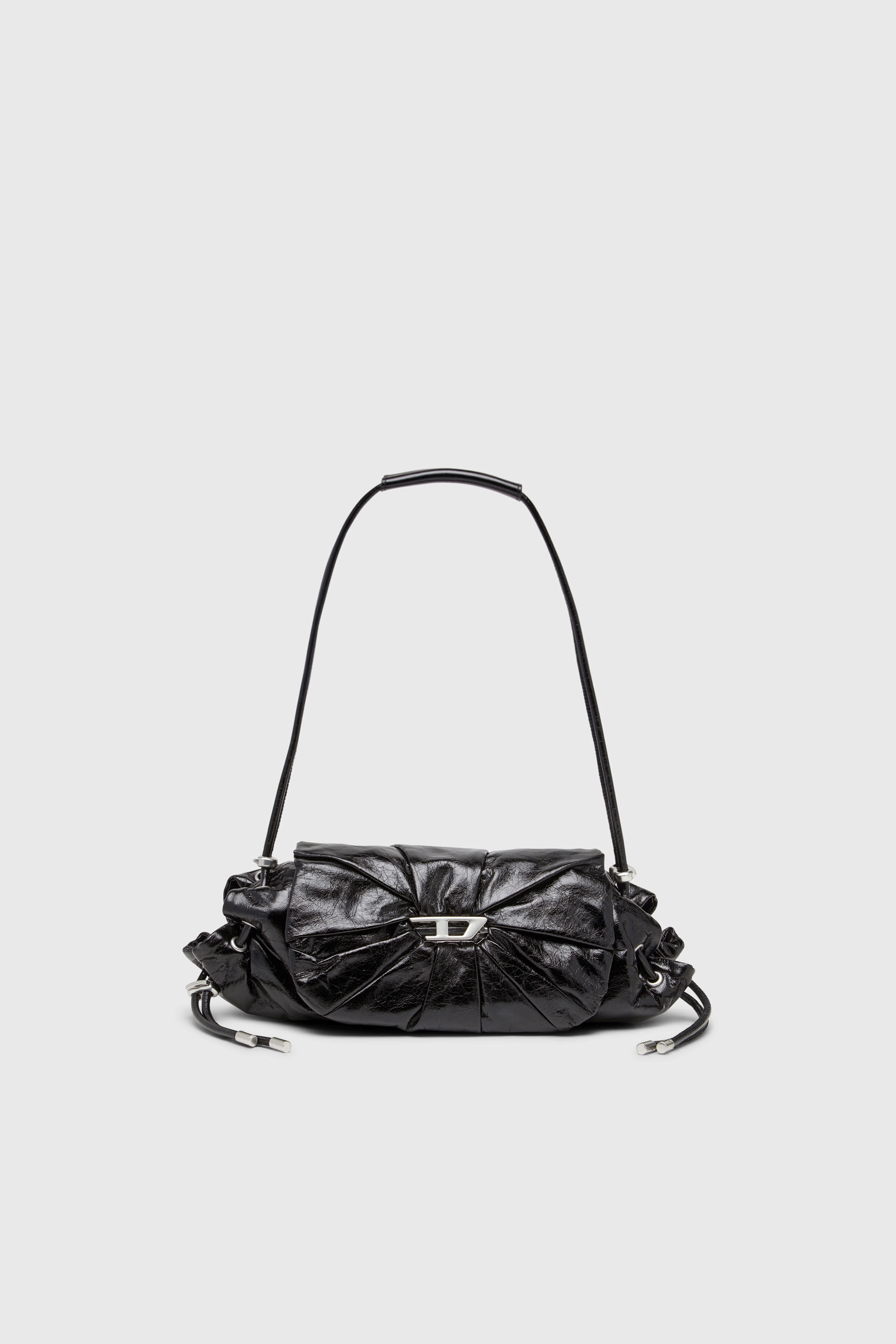 Diesel - SCRUNCH-D SHOULDER S, Woman's Scrunch-D-Small shoulder bag in shiny scrunched leather in Black - 2