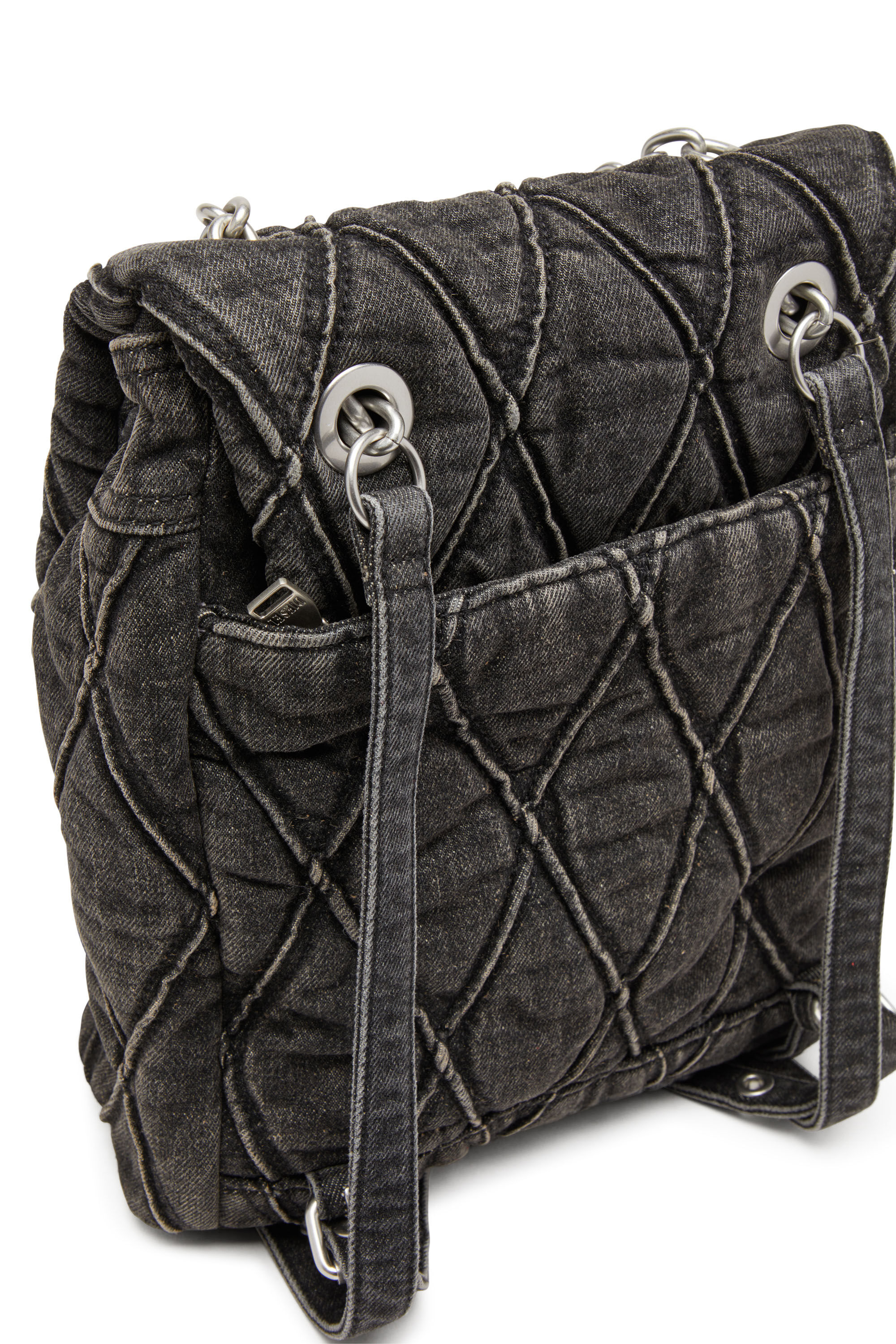 Diesel - CHARM-D BACKPACK S, Woman's Charm-D S-Backpack in Argyle quilted denim in Black - 5