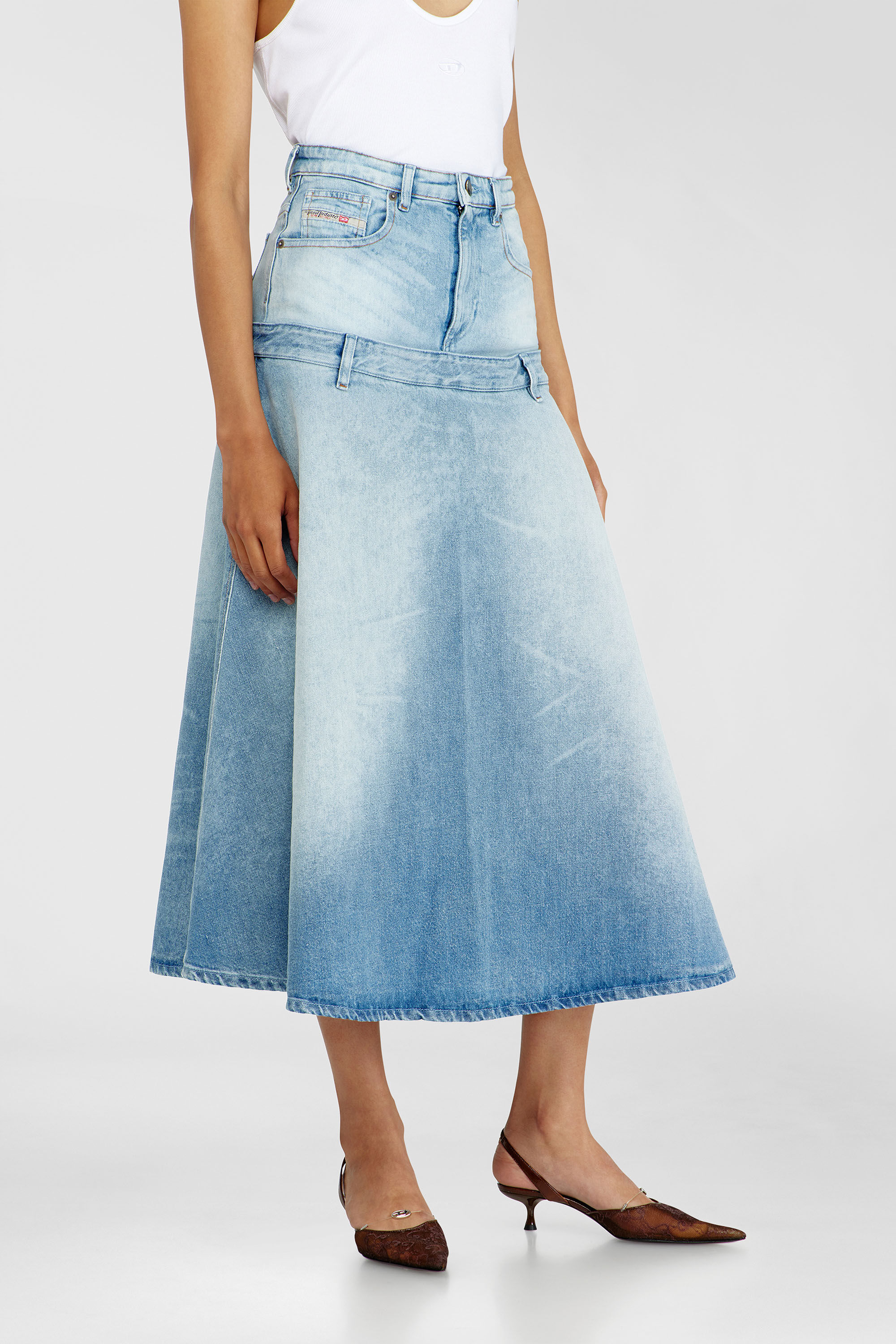 Diesel - DE-VORYA-S, Woman's Denim skirt with layered design in Light Blue - 5