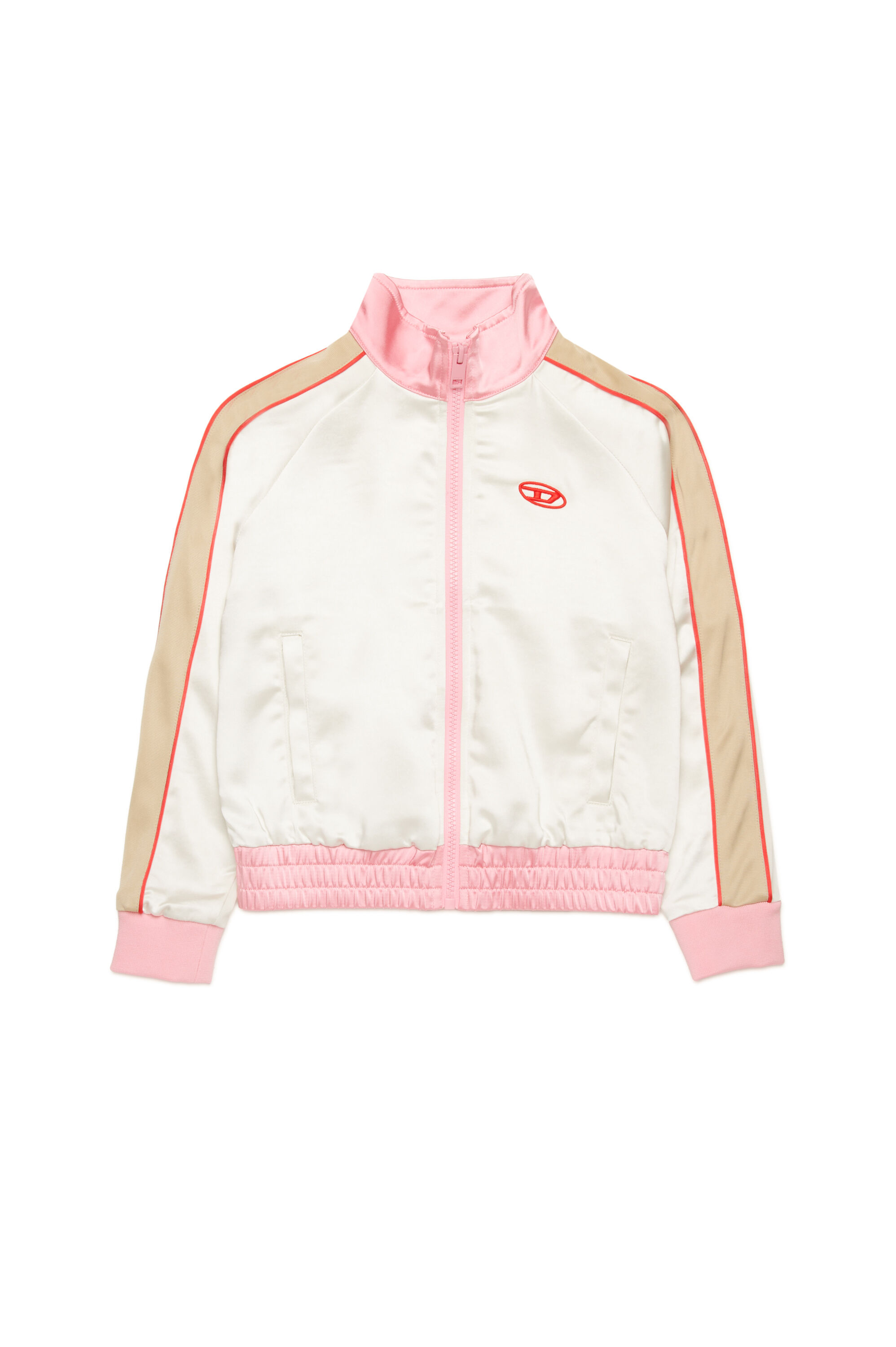 Diesel - SGLORIOUS, Woman's Track jacket in satin and tech jersey in White/Brown - 1
