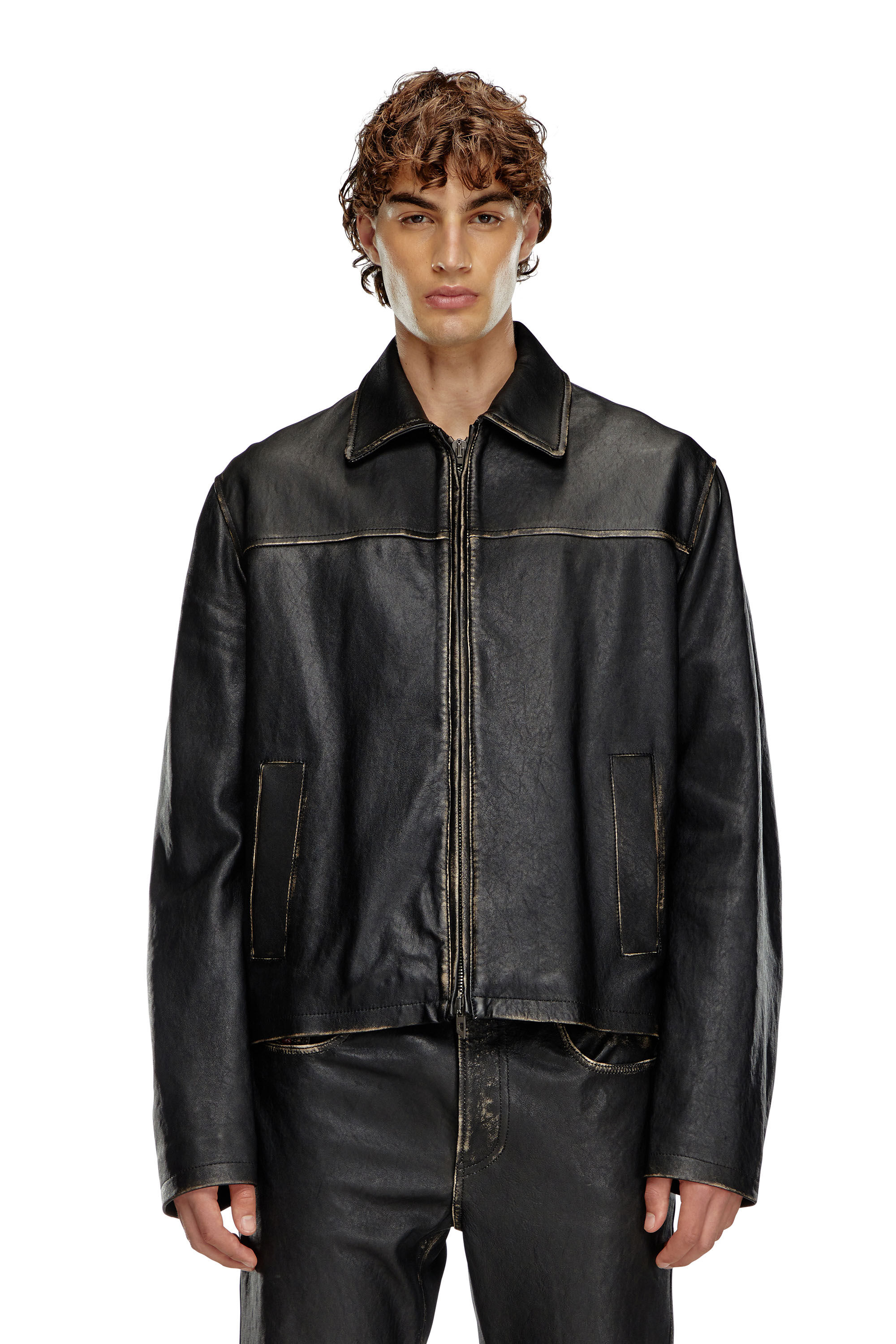 Men's master distressed slim fit leather biker jacket 2025