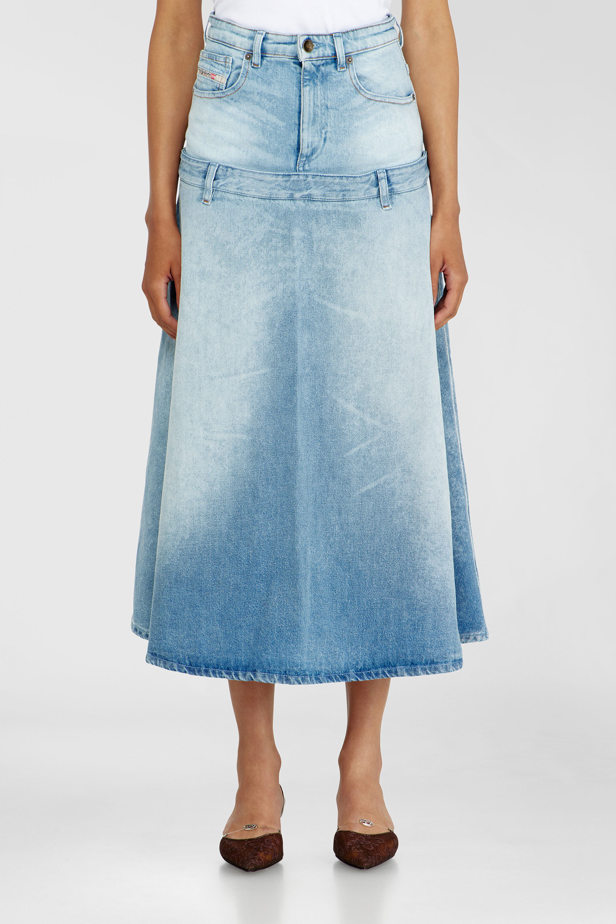 Diesel - DE-VORYA-S, Woman's Denim skirt with layered design in Light Blue - 3