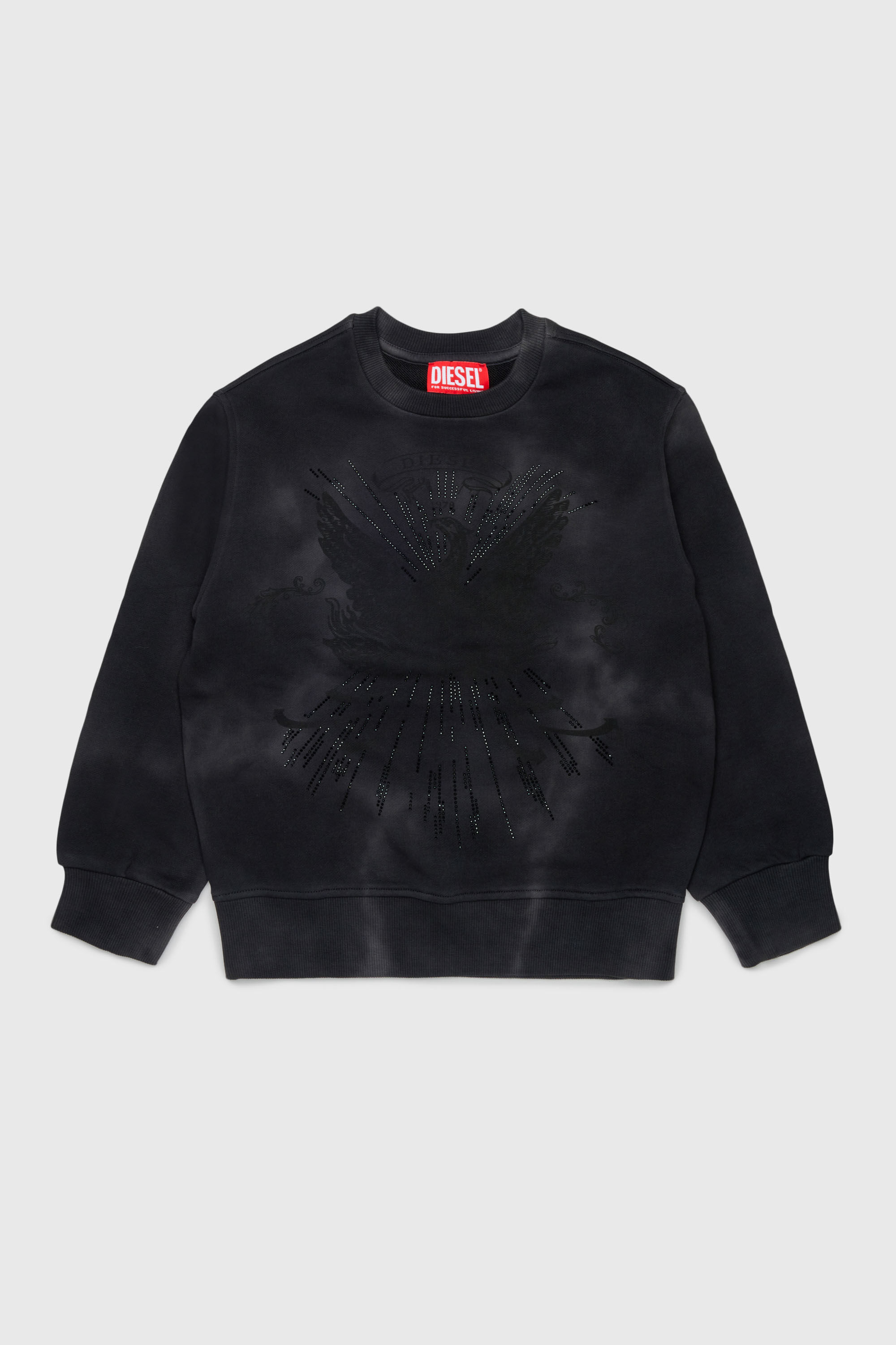 Diesel - SFIN OVER, Man's Cloudy-effect sweatshirt with phoenix motif in Black - 1