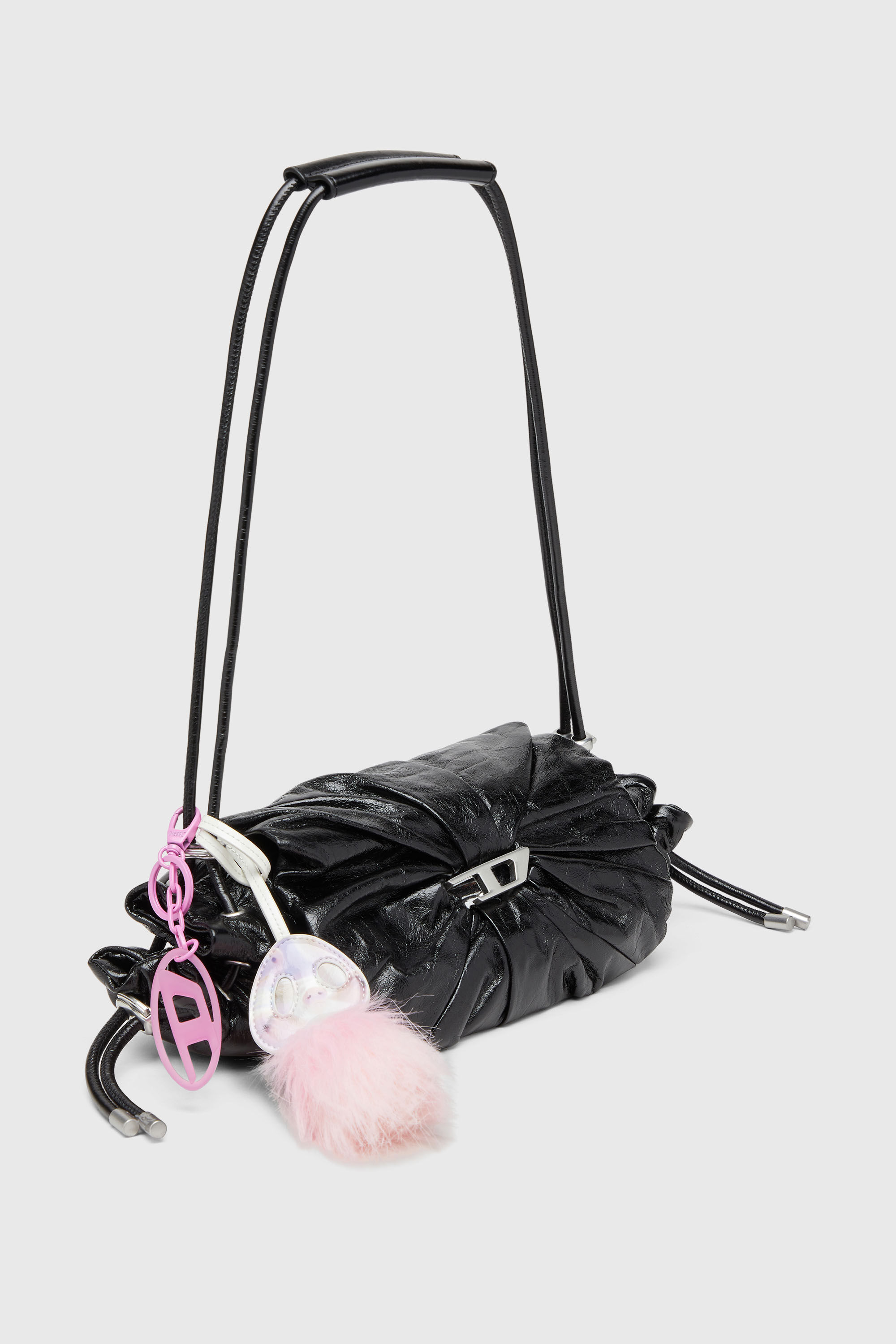 Diesel - SCRUNCH-D SHOULDER S, Woman's Scrunch-D-Small shoulder bag in shiny scrunched leather in Black - 7