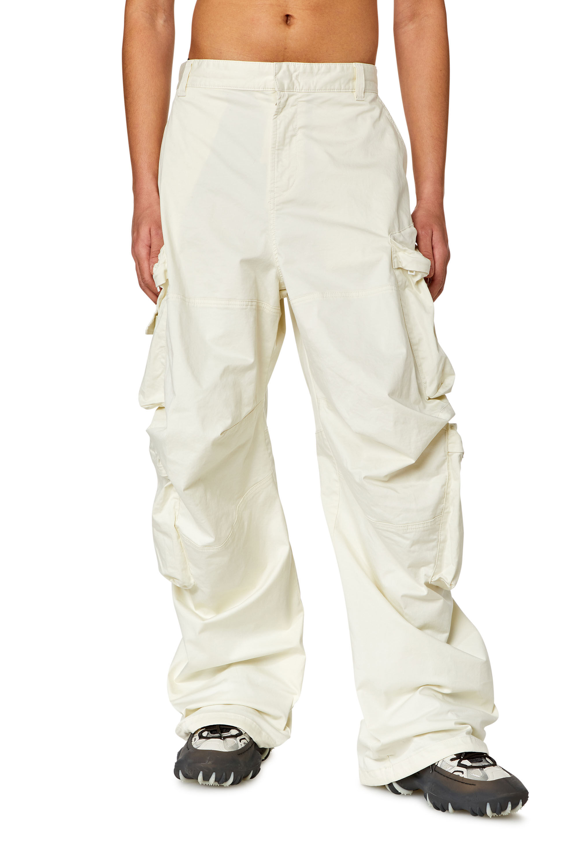 Diesel - P-HUGES-NEW, Man's Cargo pants in stretch cotton satin in White - 3