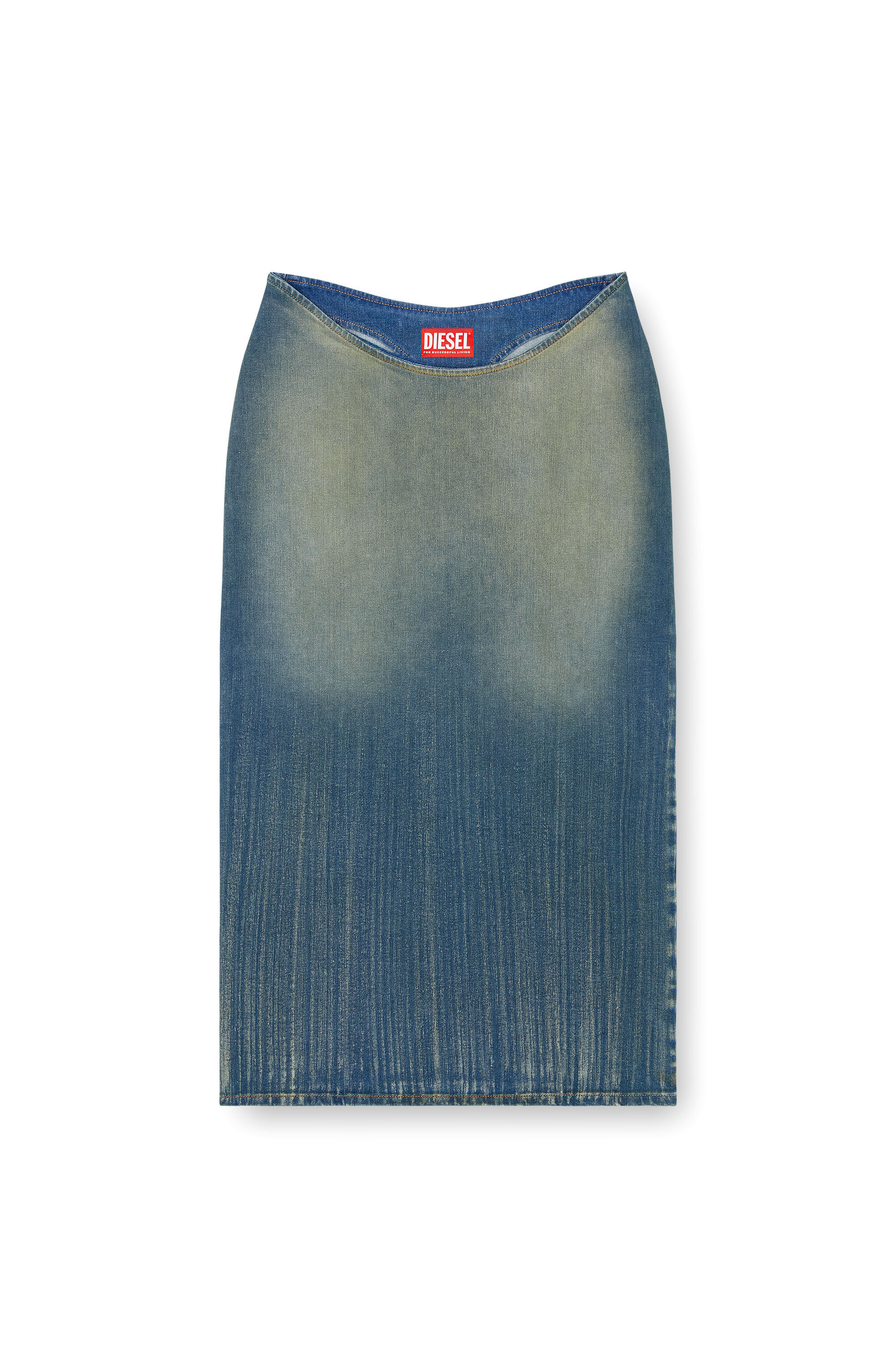 Diesel - DE-MAURY-S, Woman's Pencil skirt in light streaky denim in Medium blue - 2