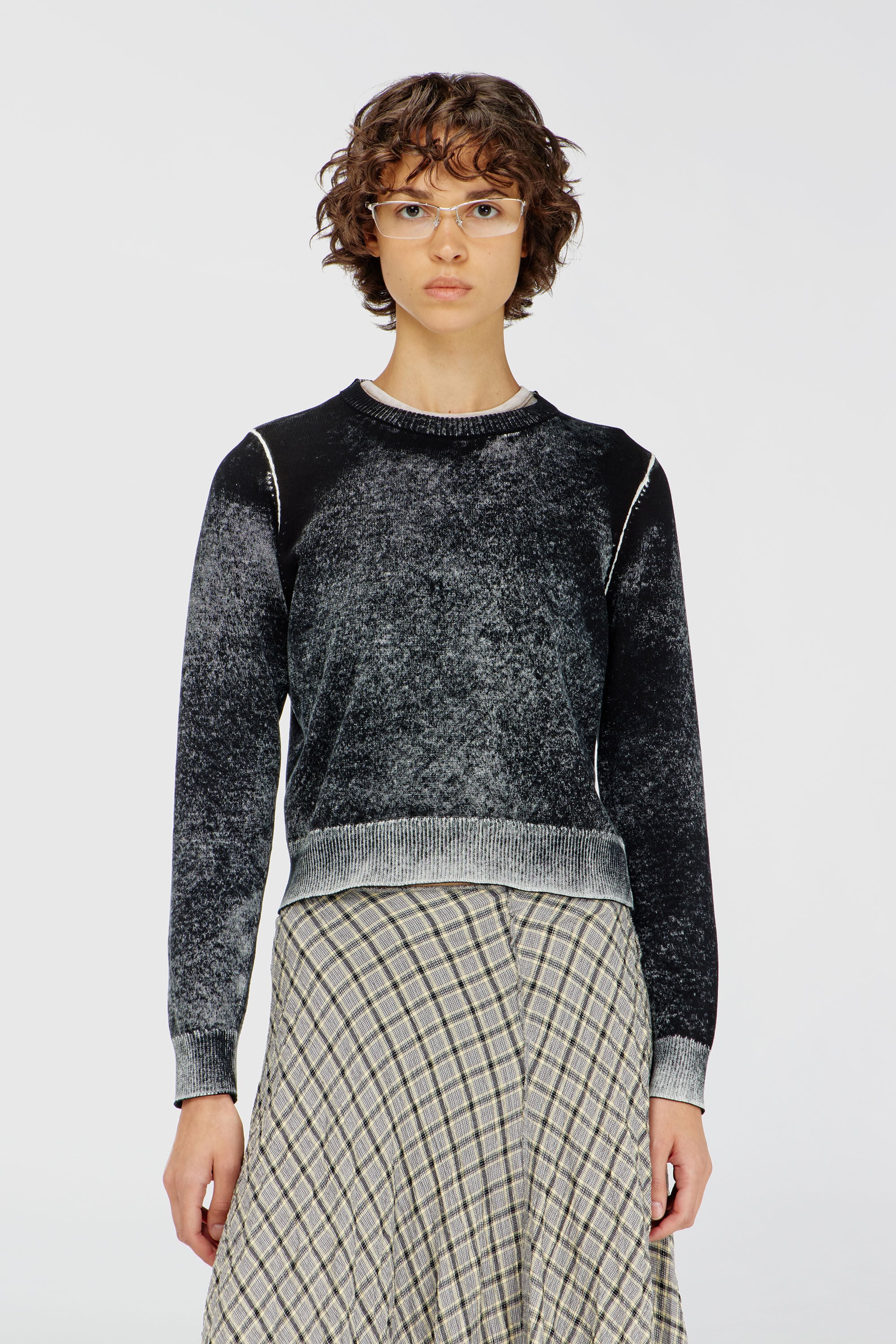 Diesel - M-LOVRE, Woman's Jumper with faded reverse print in Grey/Black - 3