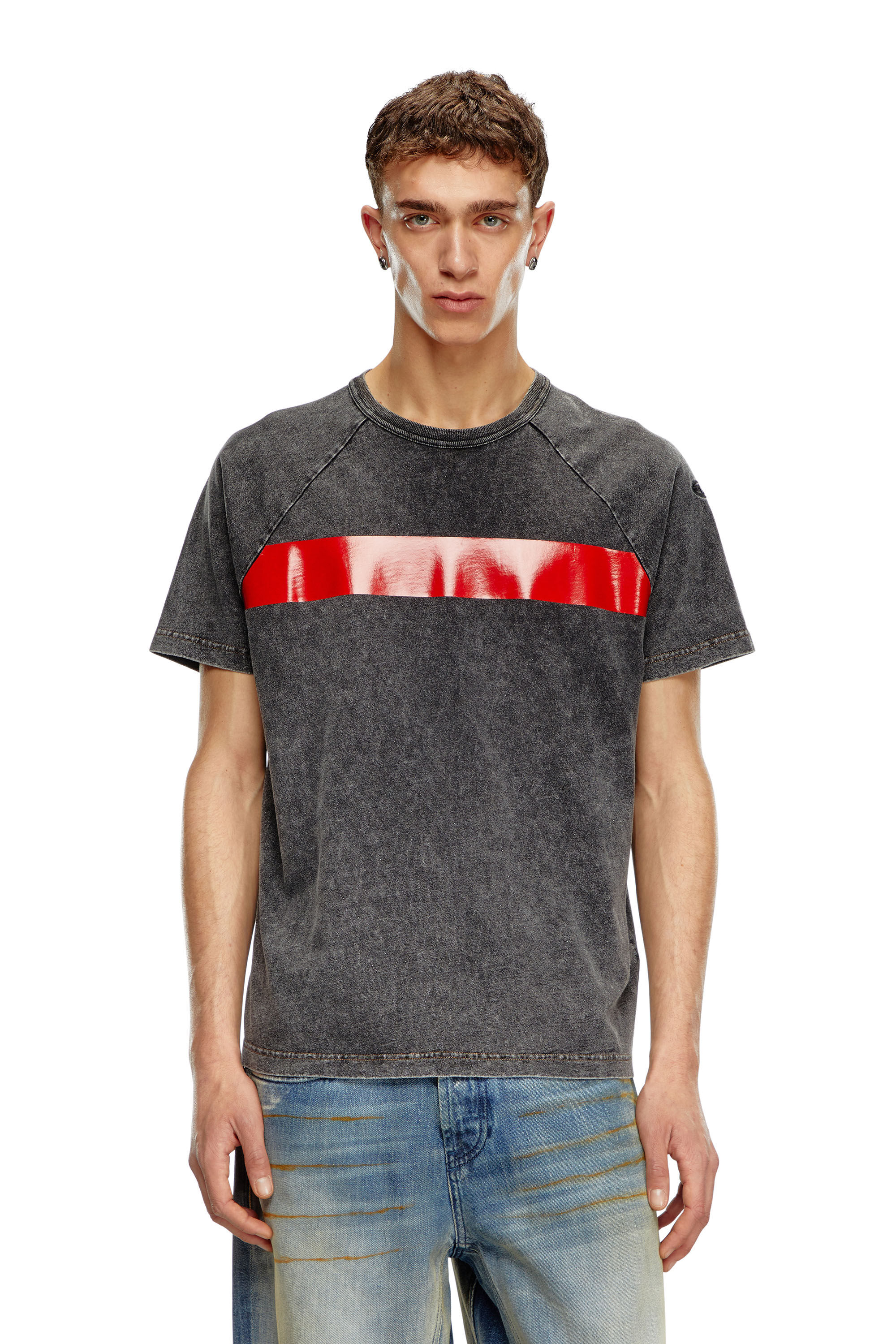 Diesel - T-RADJUST-Q1, Man's Marble-effect T-shirt with glossy band in Black - 3