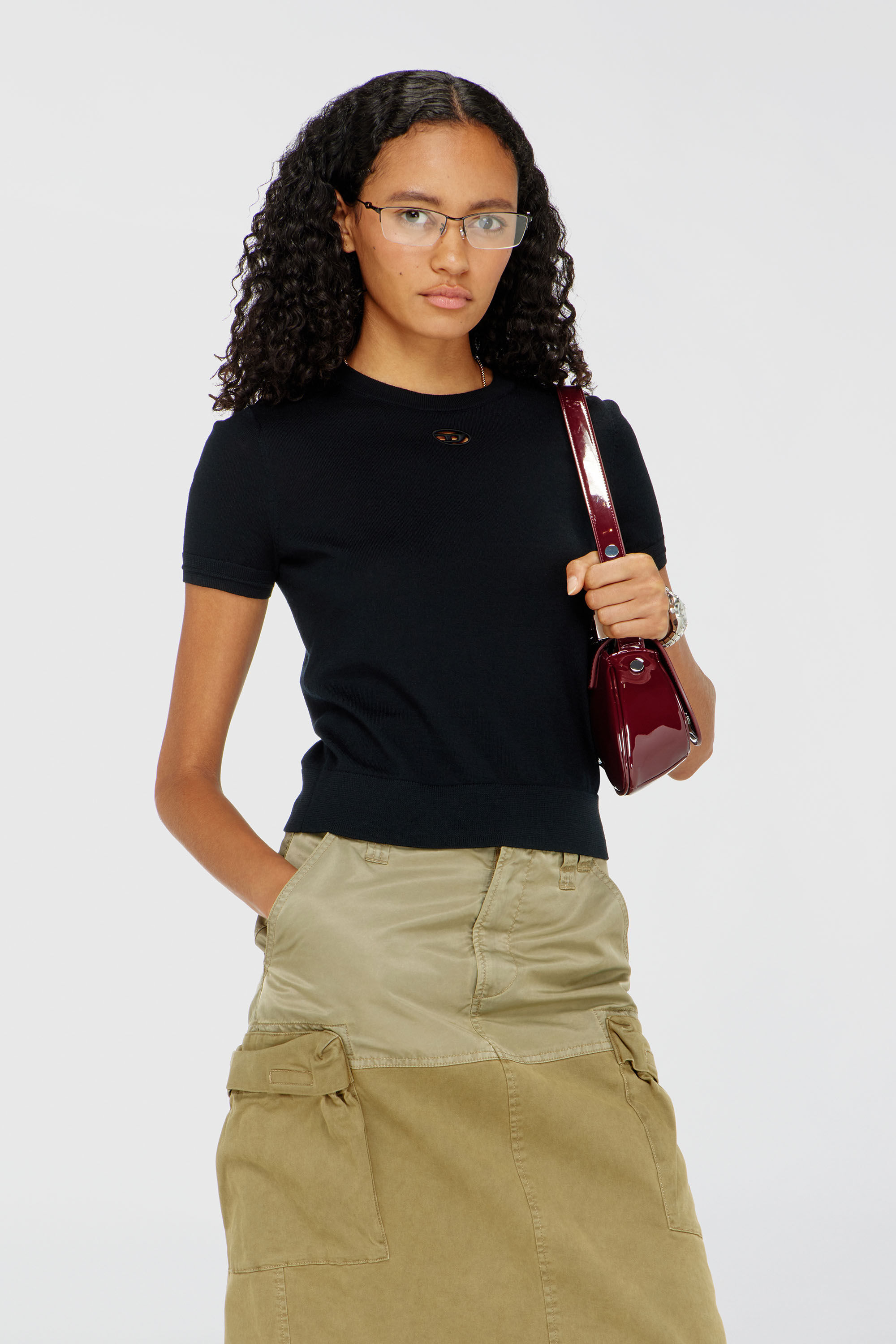 Diesel - M-ALINE, Woman's Short-sleeve jumper in wool in Black - 3