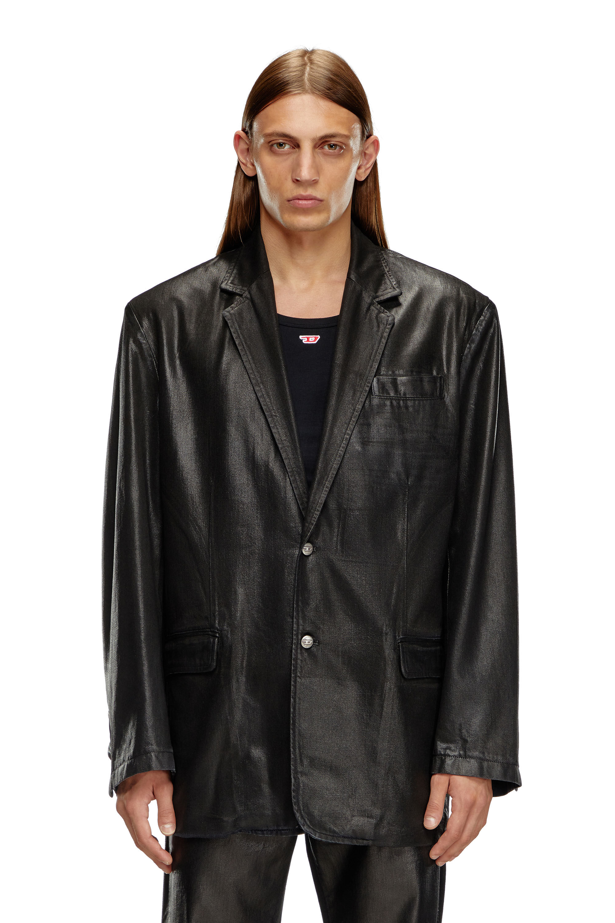 Diesel - D-BLA, Unisex's Blazer in coated tailoring denim in Black - 6