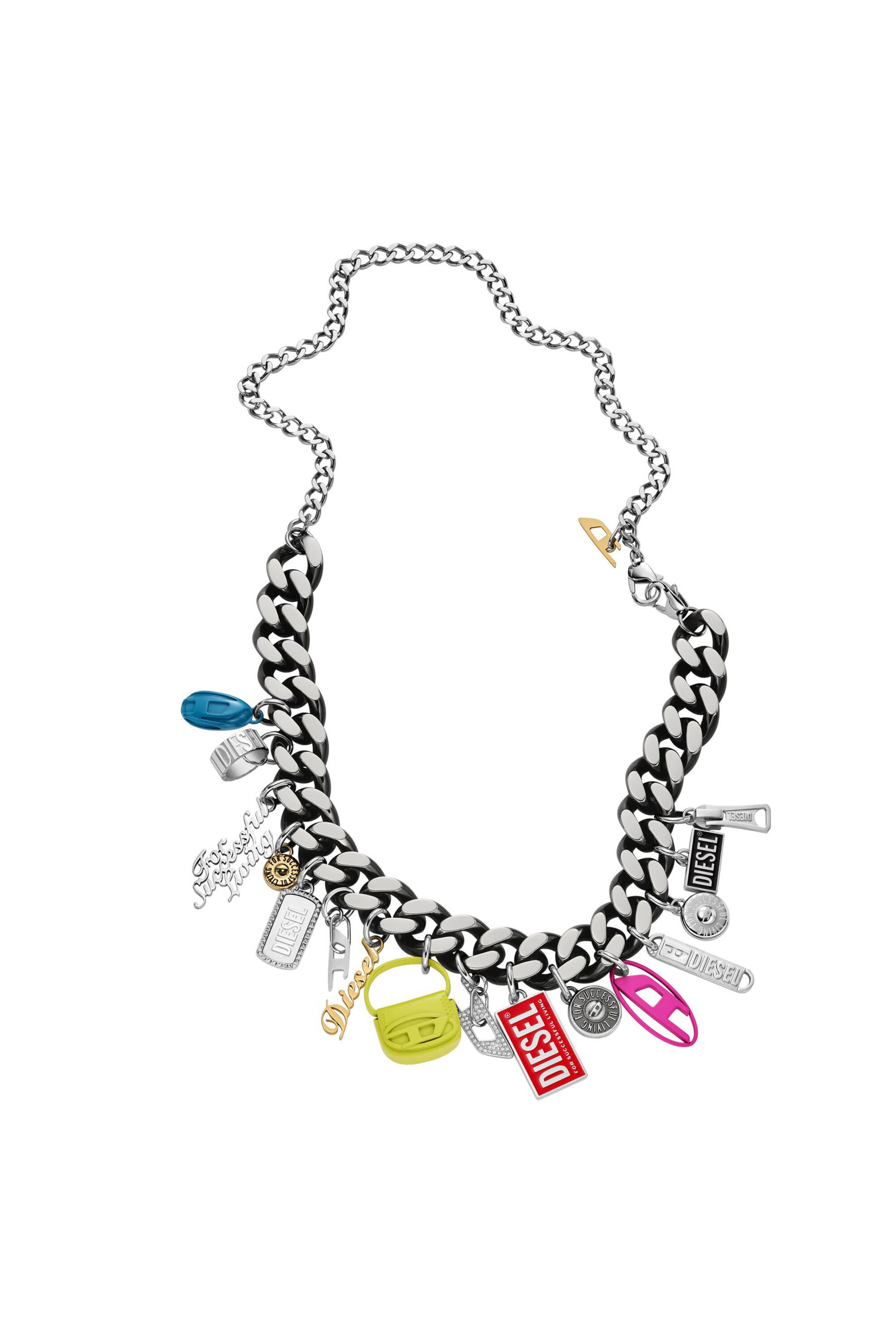 Diesel - DX1522 JEWEL, Unisex's Black stainless steel charm chain necklace in Multicolor - 2