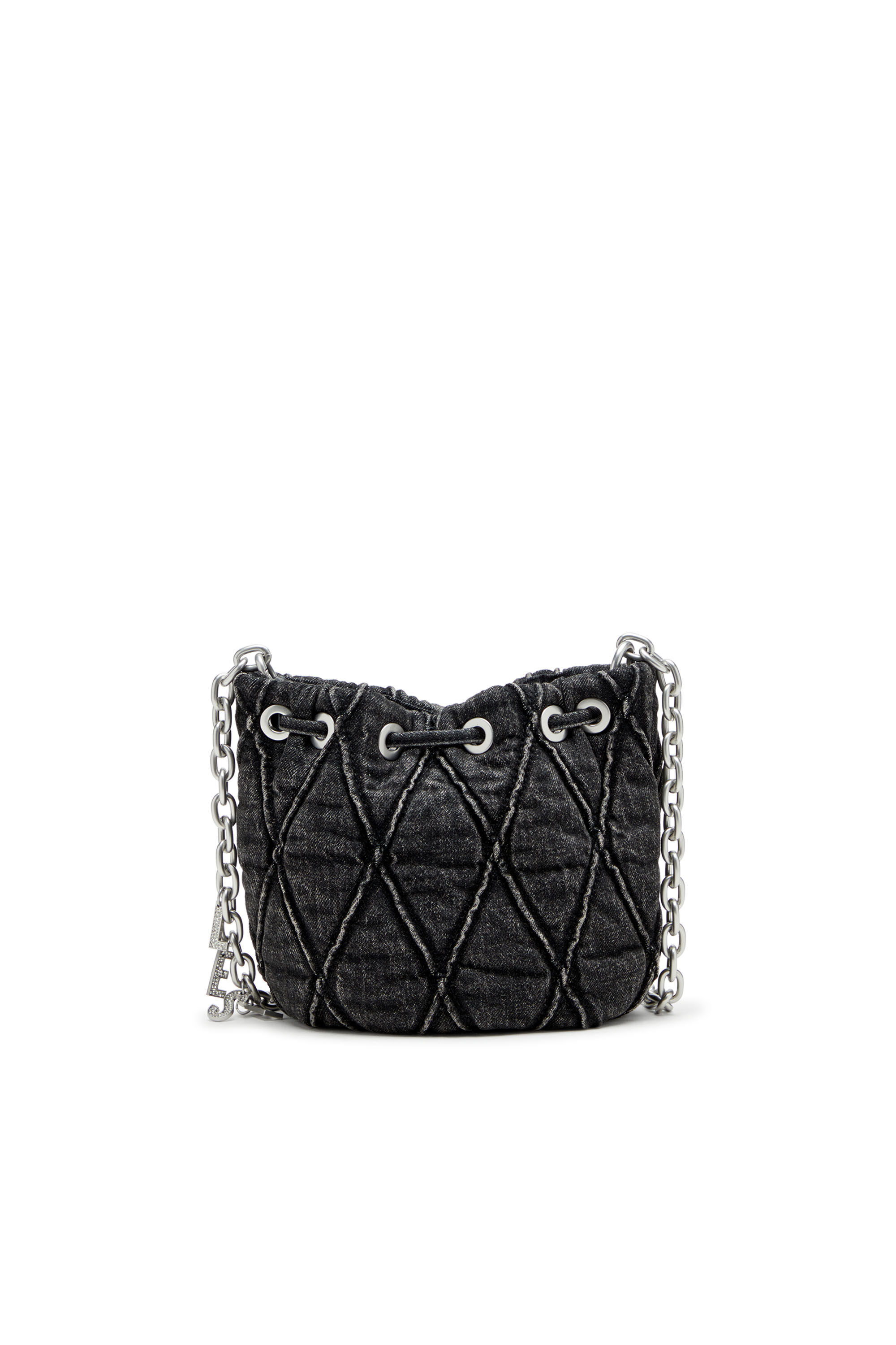 Diesel - CHARM-D BUCKET S, Woman's Mini bucket bag in treated quilted denim in Black - 3