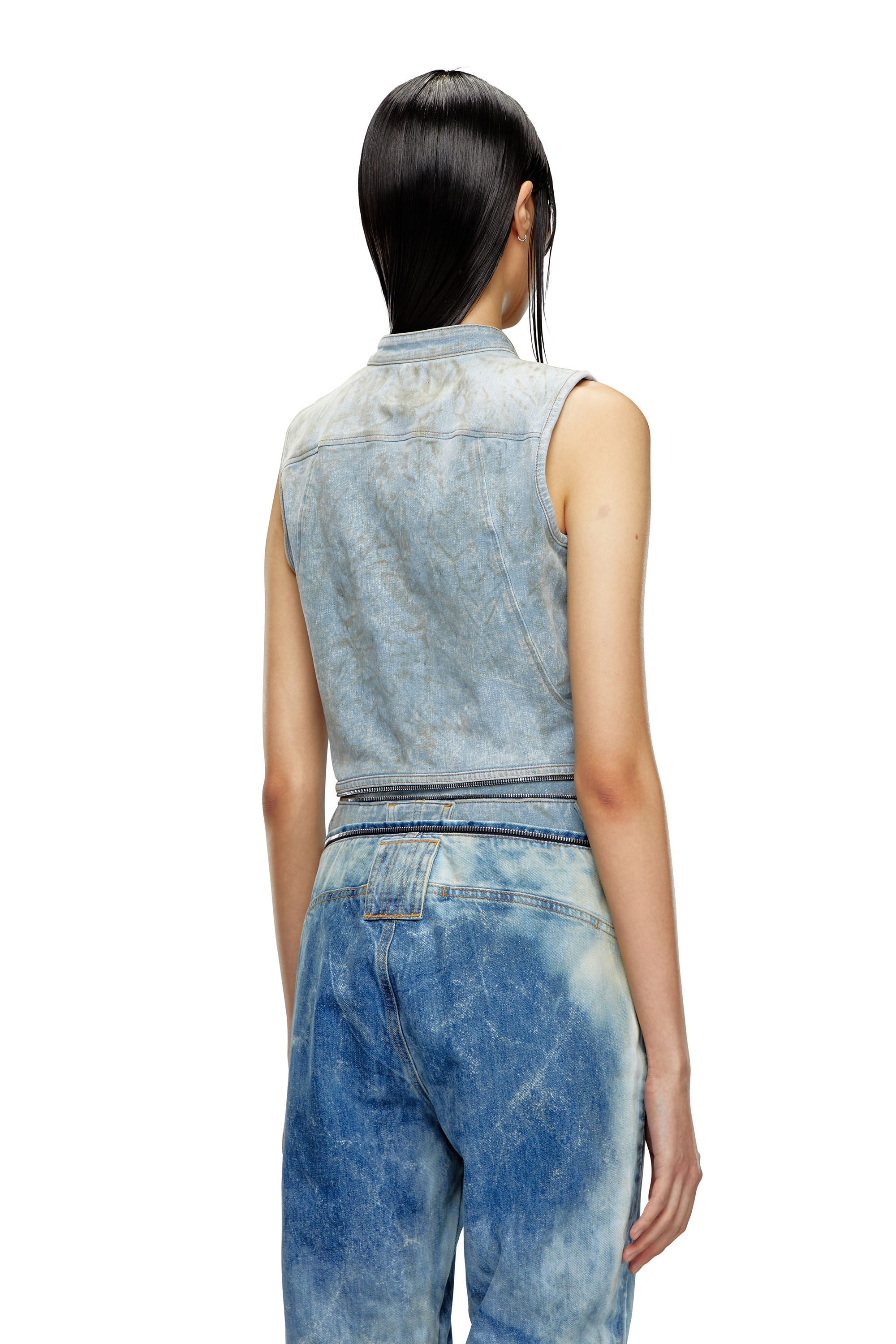 Diesel - DE-NATA-FSE, Woman's Second-skin denim top with biker details in Light Blue - 4