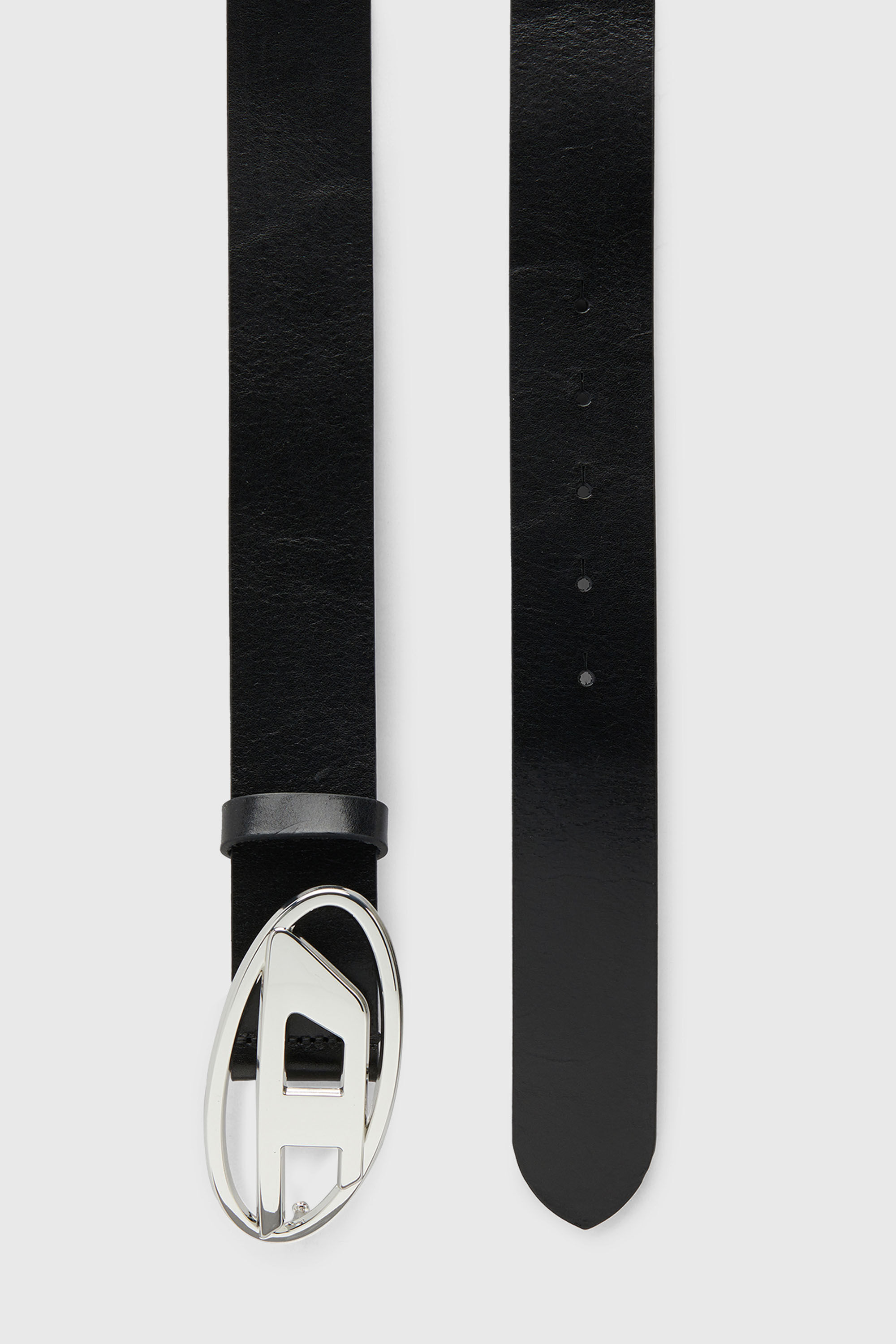 Diesel - B-1DR W, Woman's 3.9cm leather belt with shiny Oval D logo buckle in Black - 3
