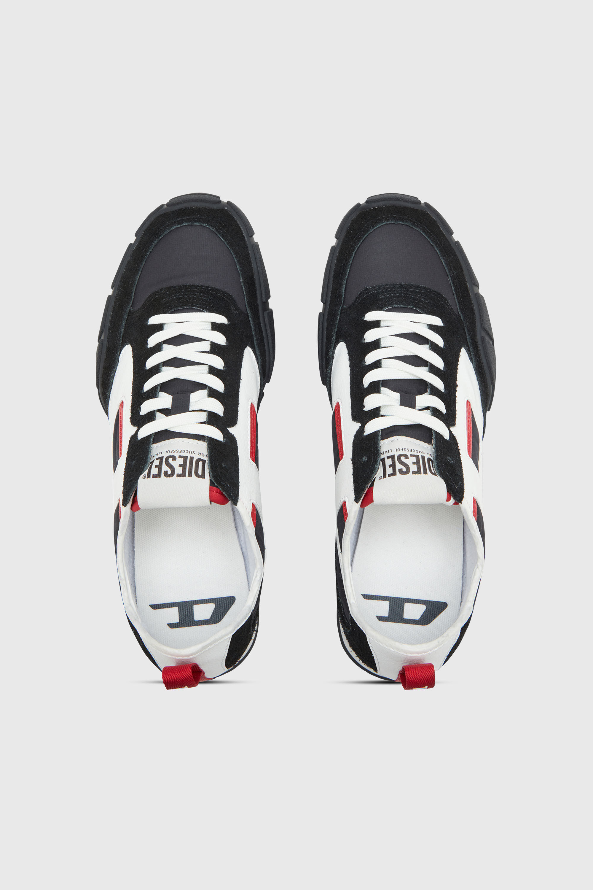 Diesel - S-PAGODHA LOW, Man's S-Pagodha-Sneakers in leather, suede and ripstop in Black/Red - 4