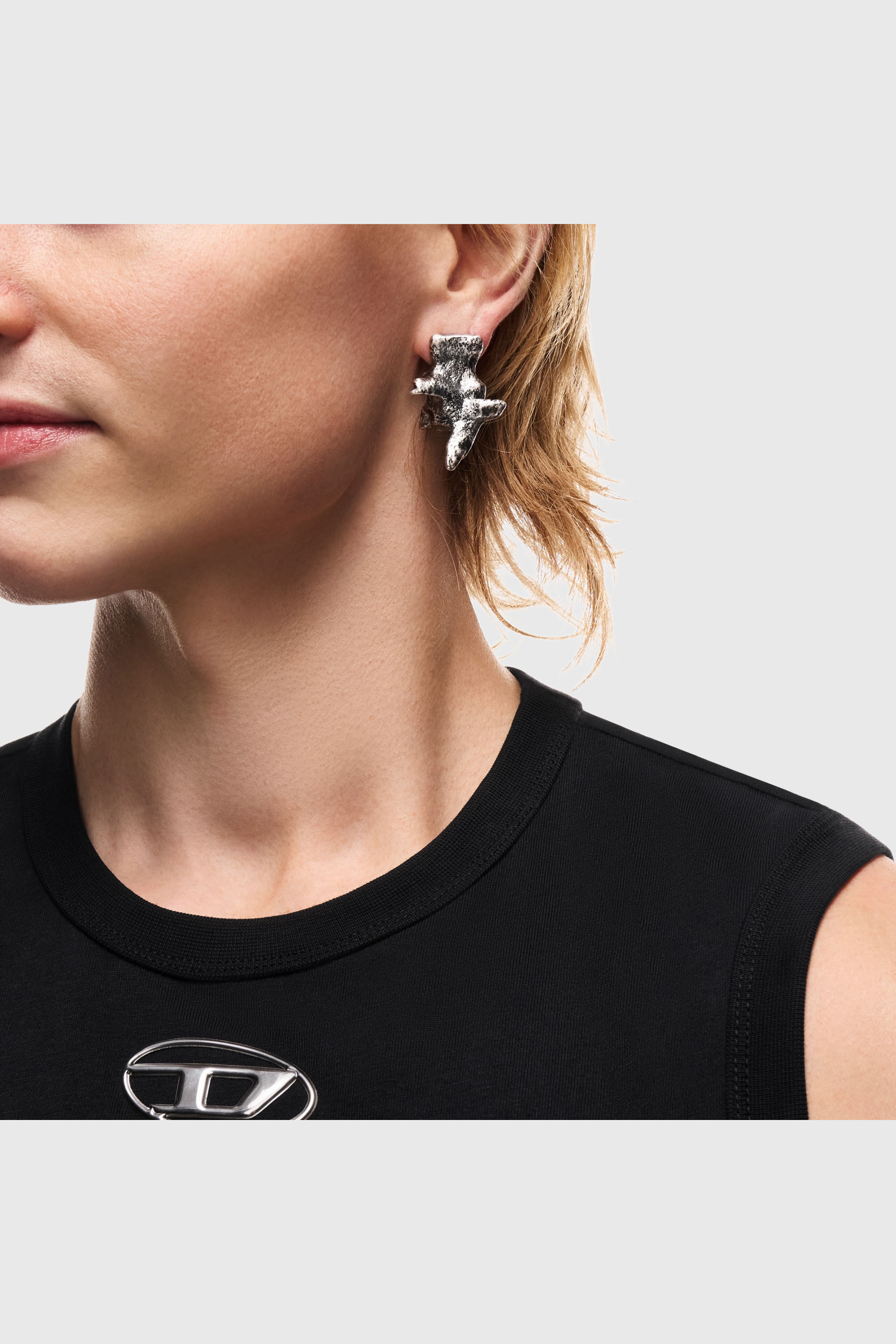 Diesel - DX1710040 JEWELLERY, Unisex's Silver-tone stud earrings in Dark grey - 4