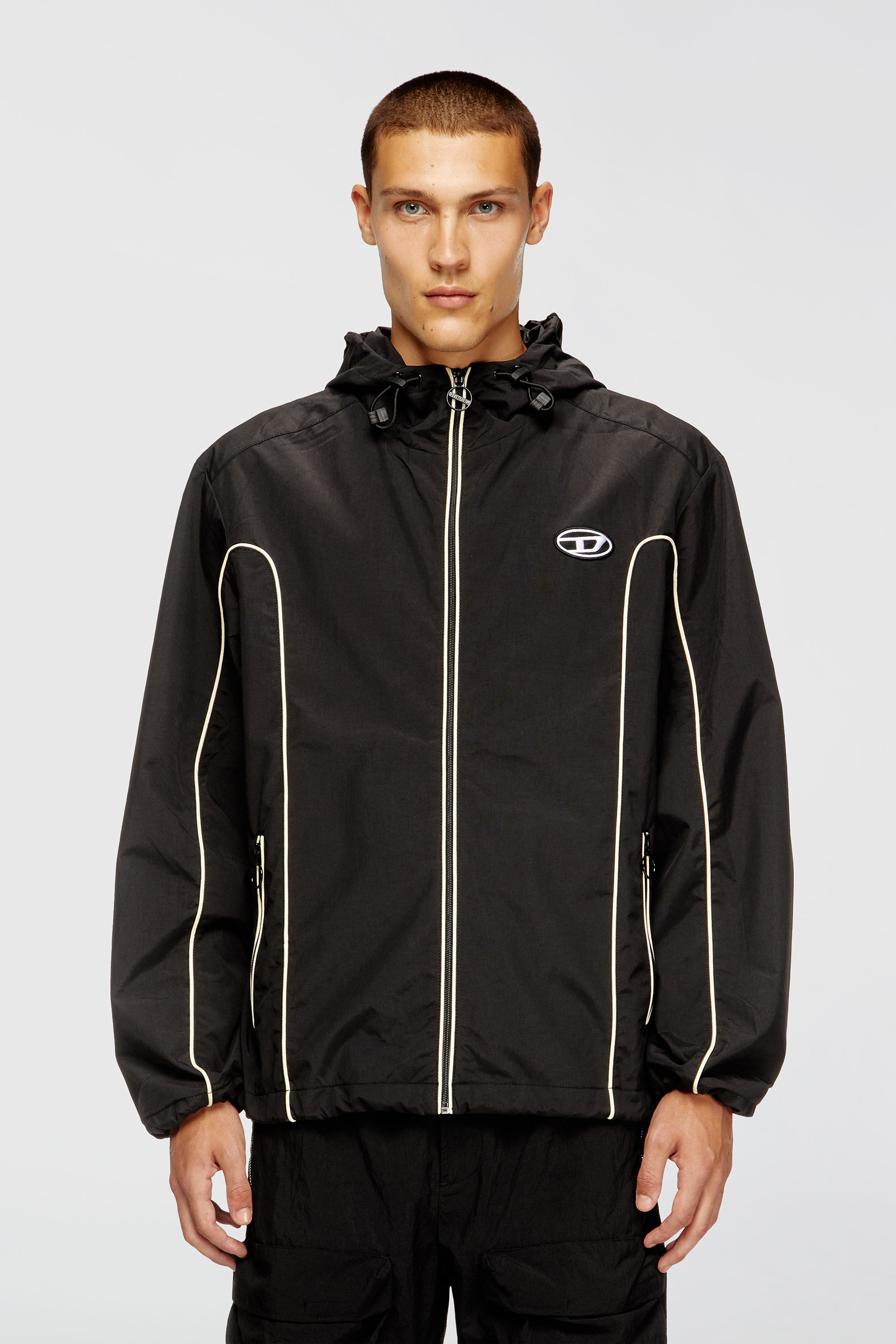 Diesel - J-HIVES, Man's Windbreaker with contrast piping in Black - 3
