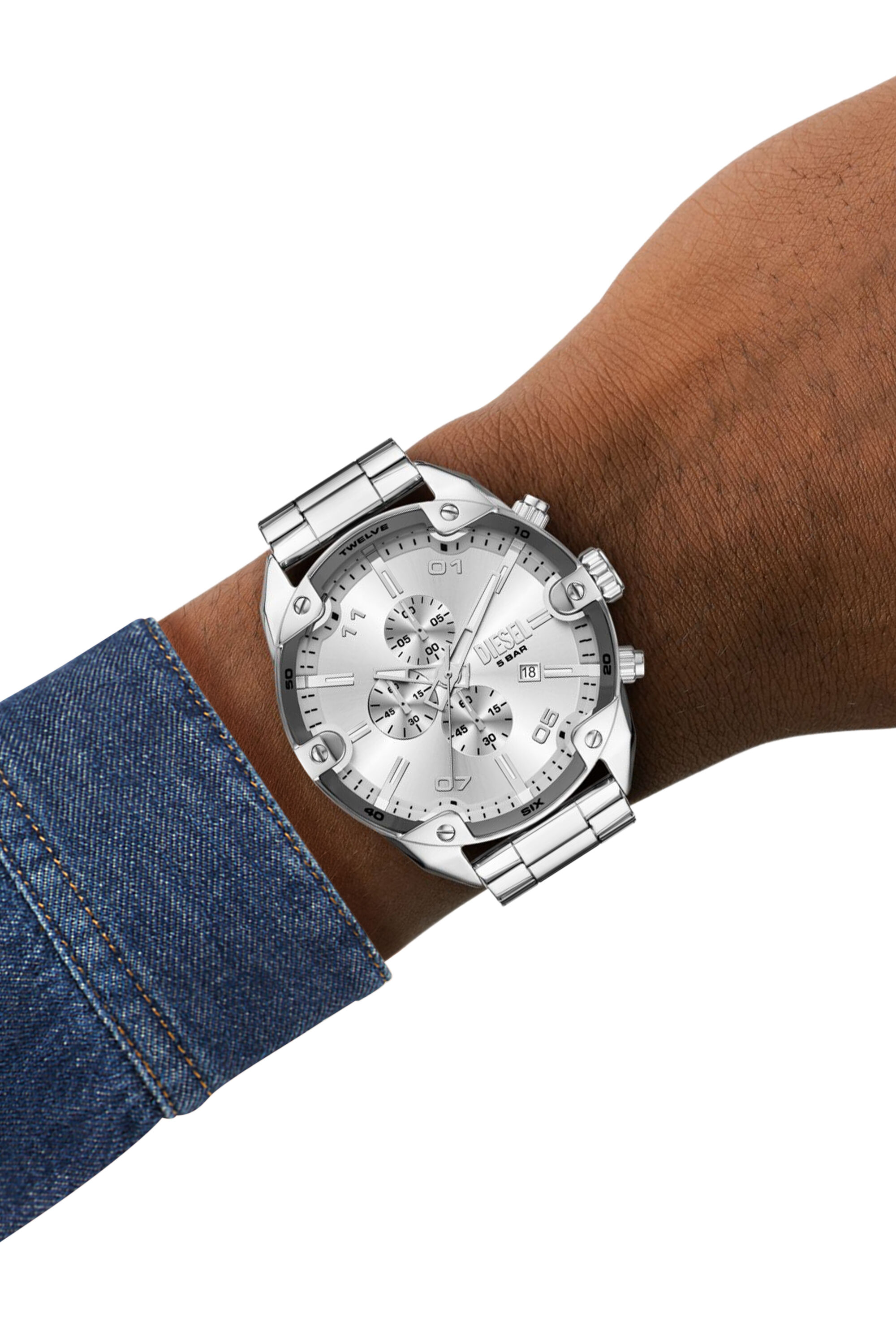 Men's Diesel Spiked Chronograph Stainless Steel Watch | Silver