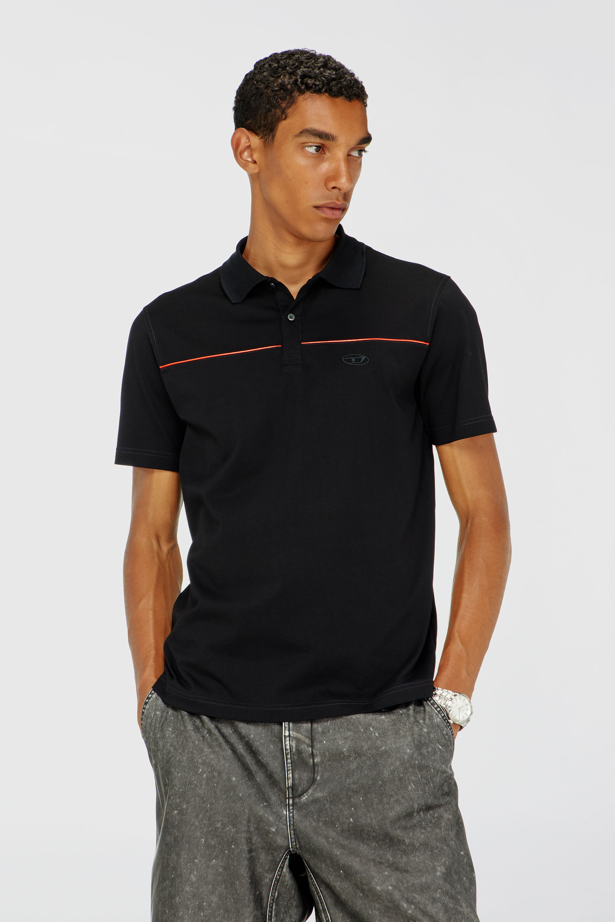 Diesel - T-REJUST-PIPING, Man's Polo shirt with contrast piping in Black - 3