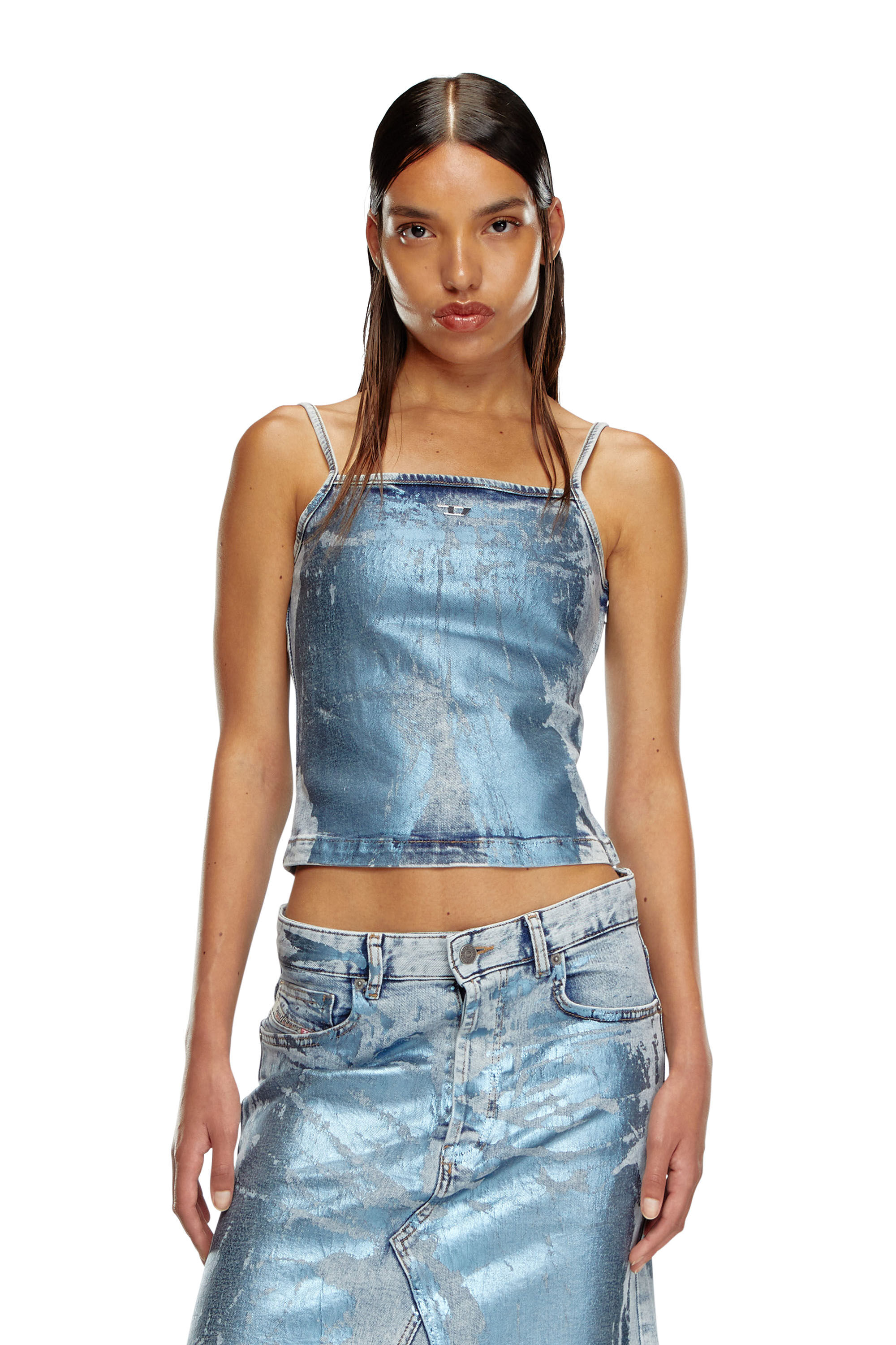 Diesel - DE-ILA-S, Woman's Strappy top in pop-colour denim in Light Blue - 3