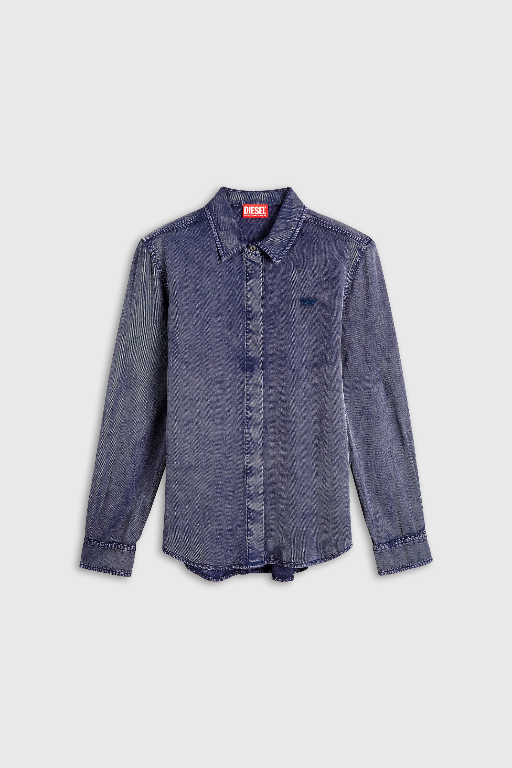 Diesel - C-RONORY-B2, Woman's Fluid shirt in denim-effect viscose in Dark Blue - 2