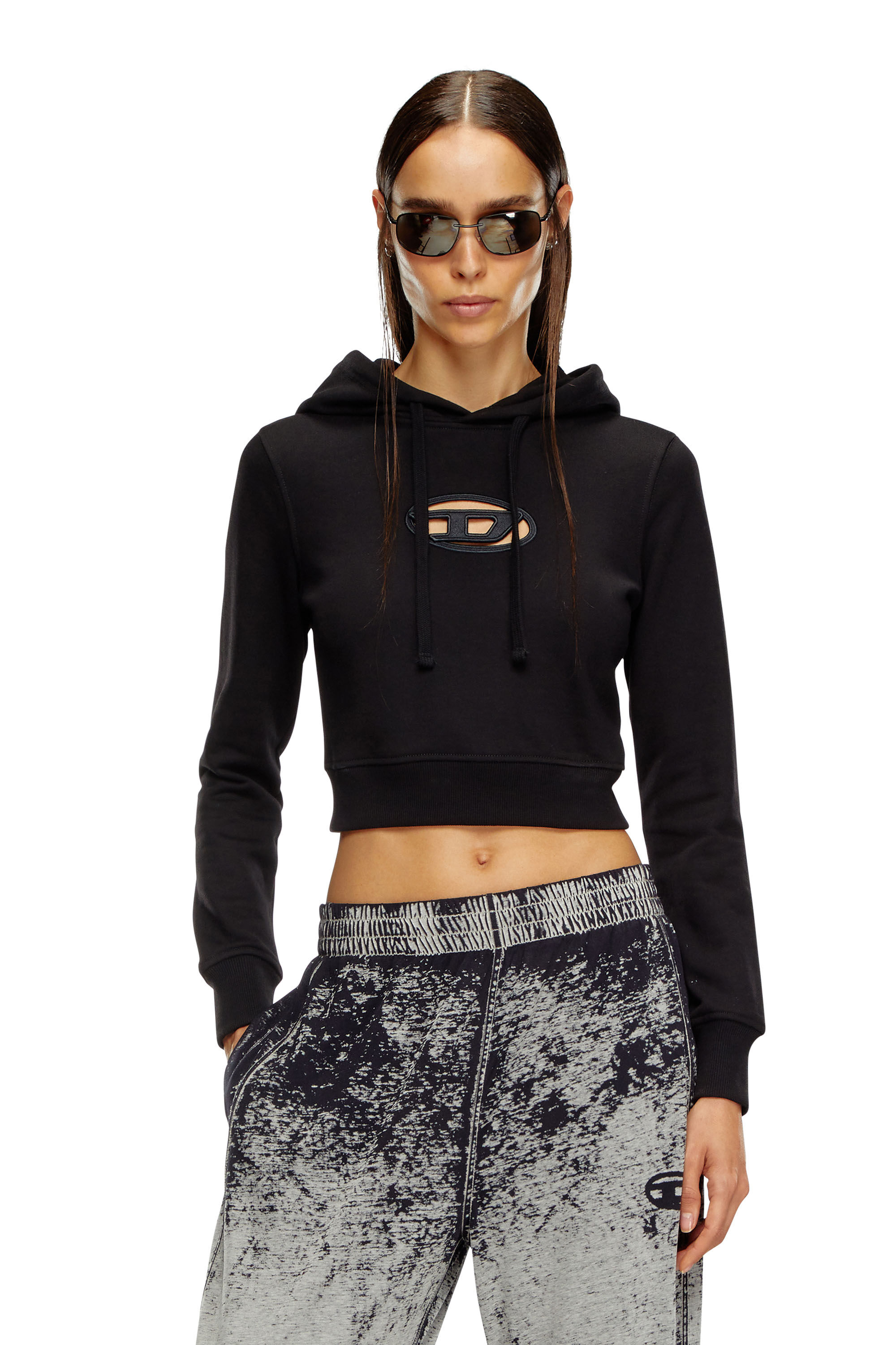 Diesel - F-SLIMMY-HOOD-OD, Woman's Hoodie with cut-out Oval D Logo in Black - 3