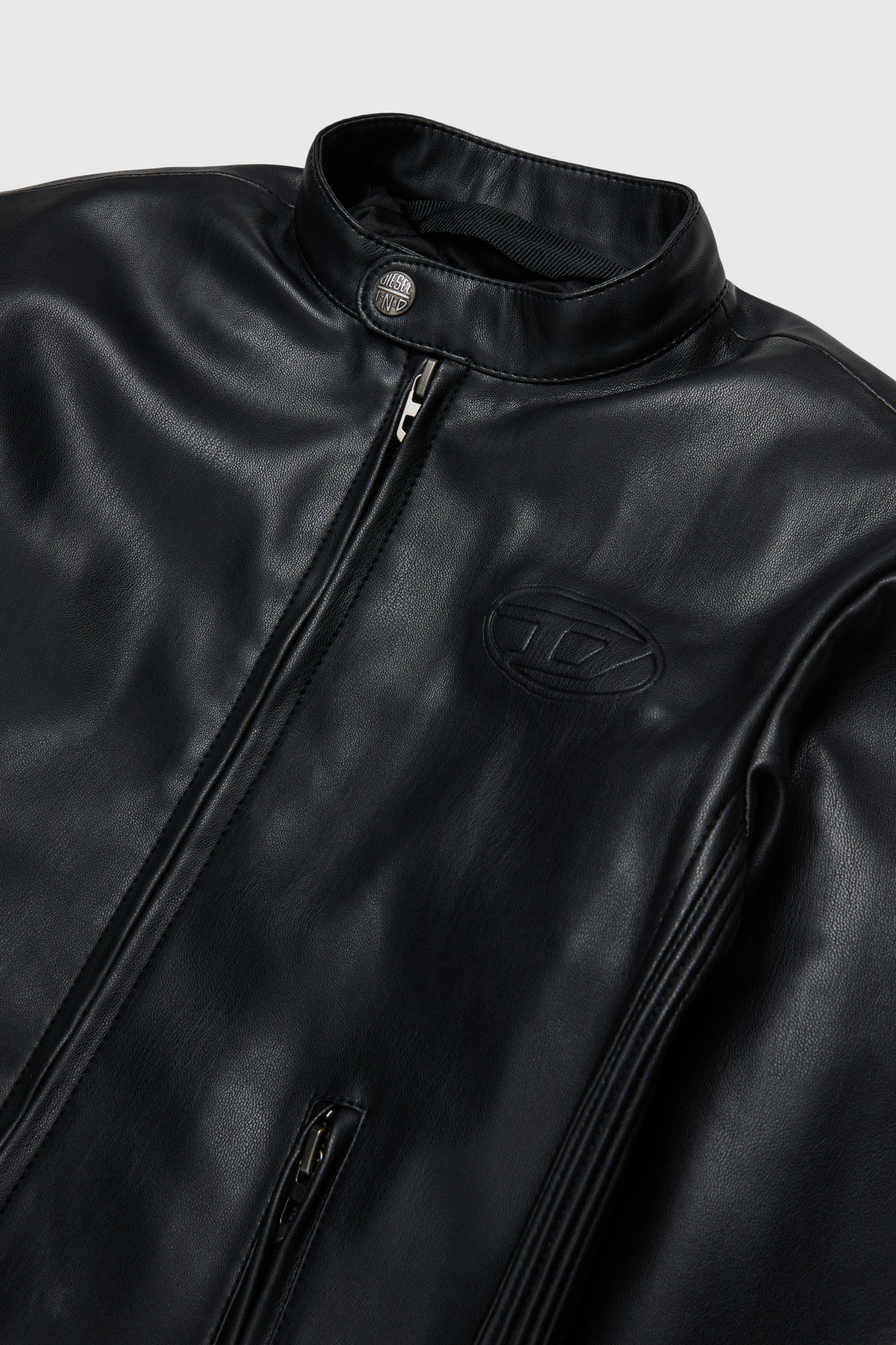 Diesel - JEMBY, Man's Biker jacket with embossed Oval D logo in Black - 3