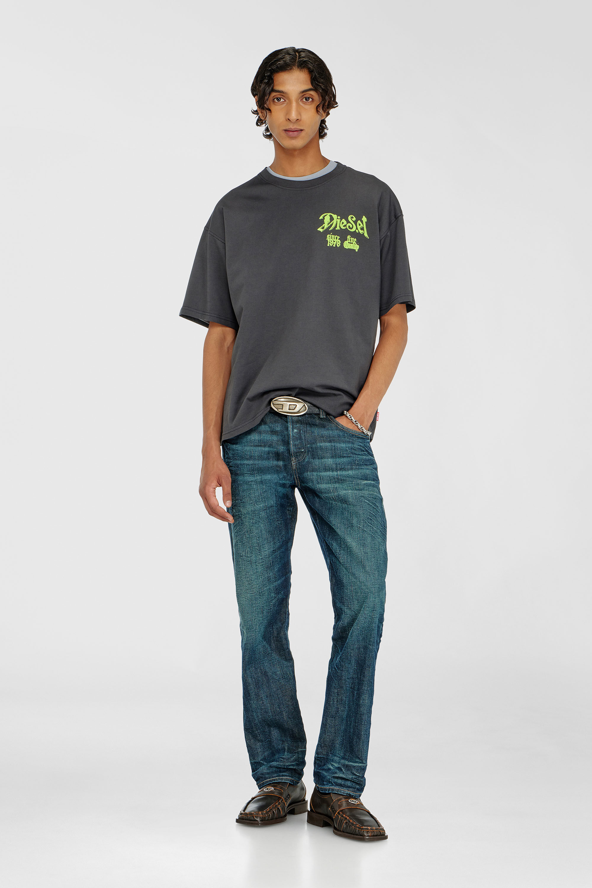 Diesel - T-BOXT-AA2, Man's Cotton T-shirt with flock graphic in Dark grey - 1