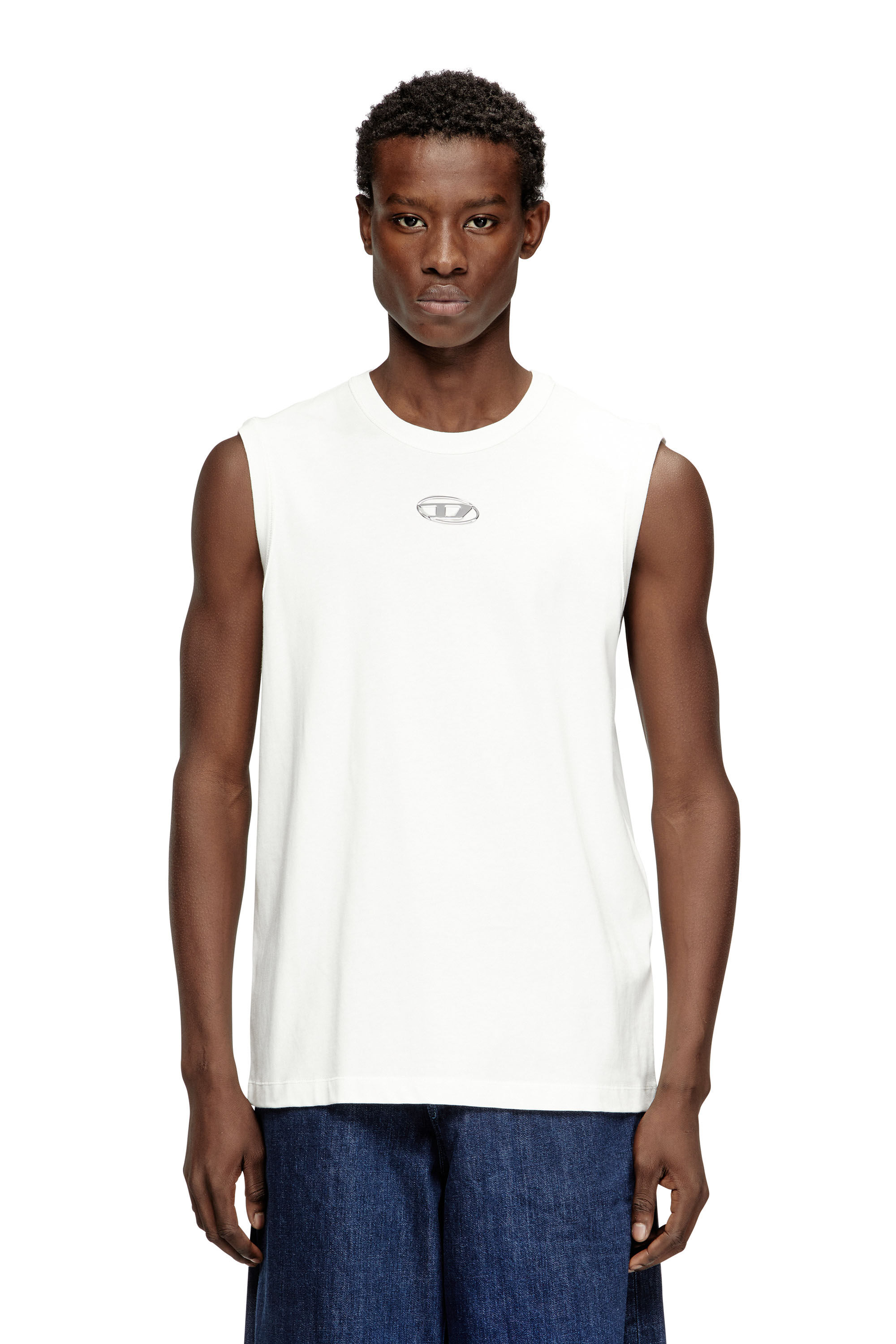 Men's Cotton tank top with metallic Oval D | White | Diesel