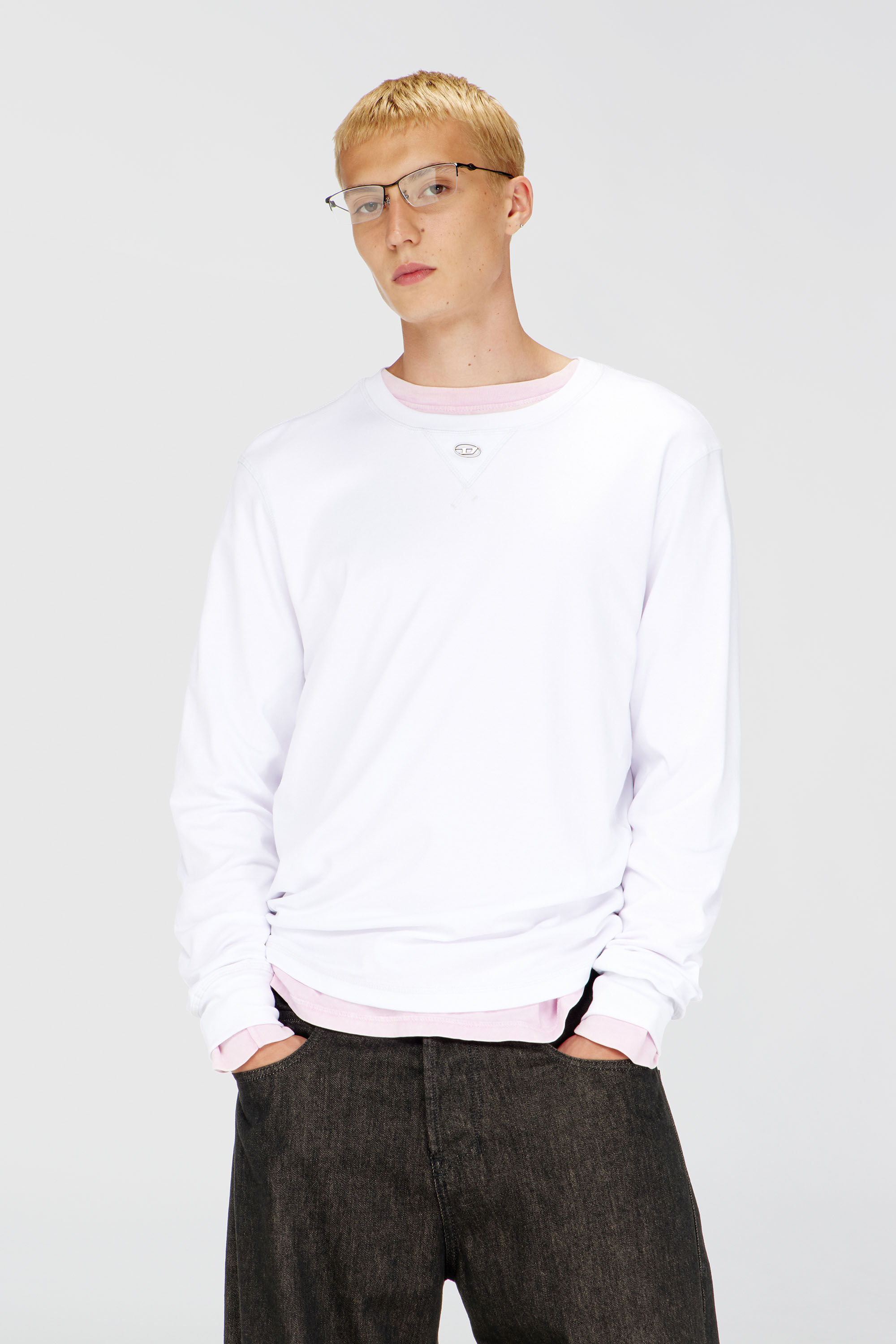 Diesel - T-MADJUST-LS-TR, Man's Cotton long-sleeve T-shirt with Oval D in White - 3