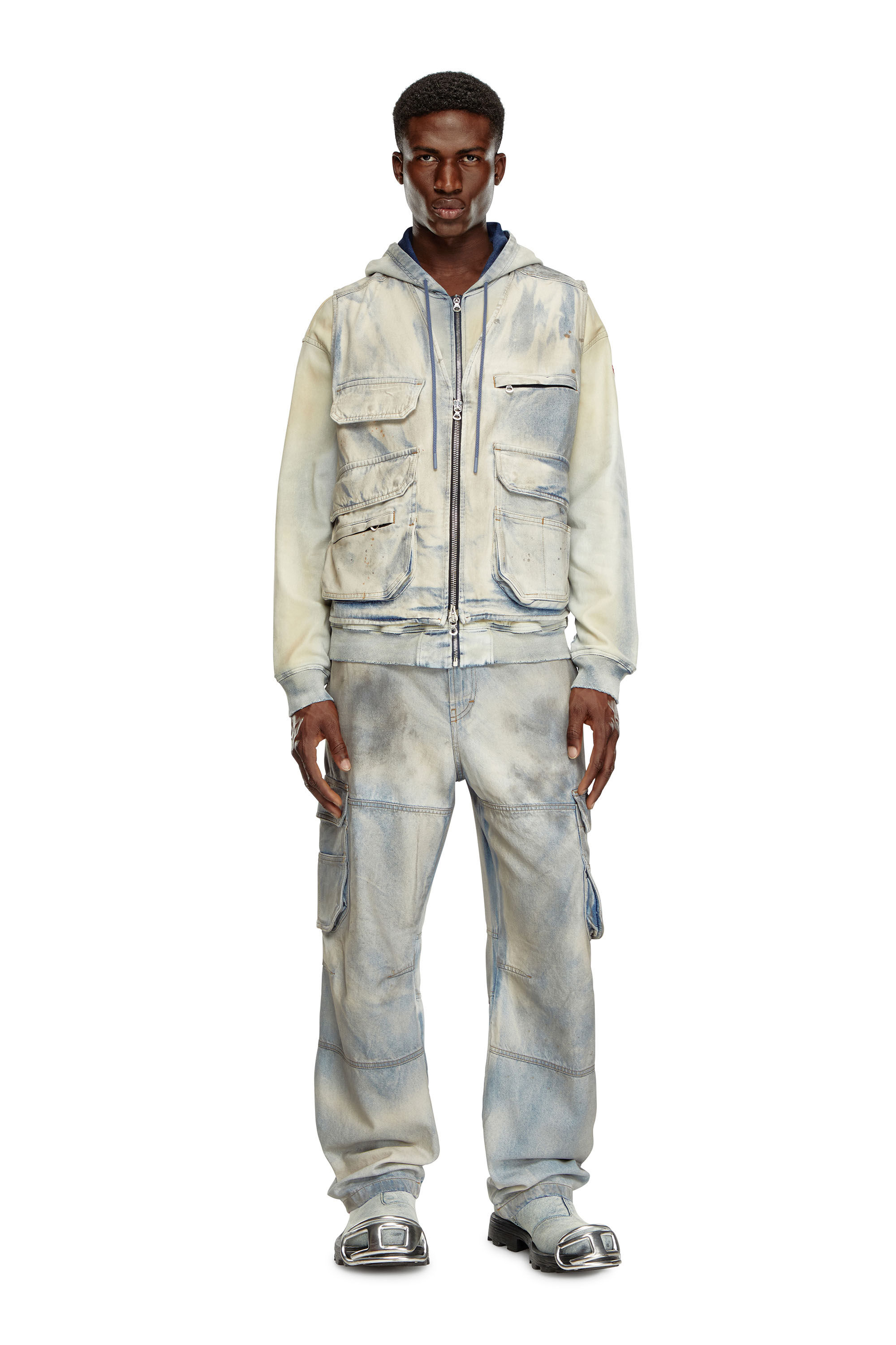 Diesel - D-SAMP-S, Man's Sleeveless jacket in solarised denim in Blue/White - 1