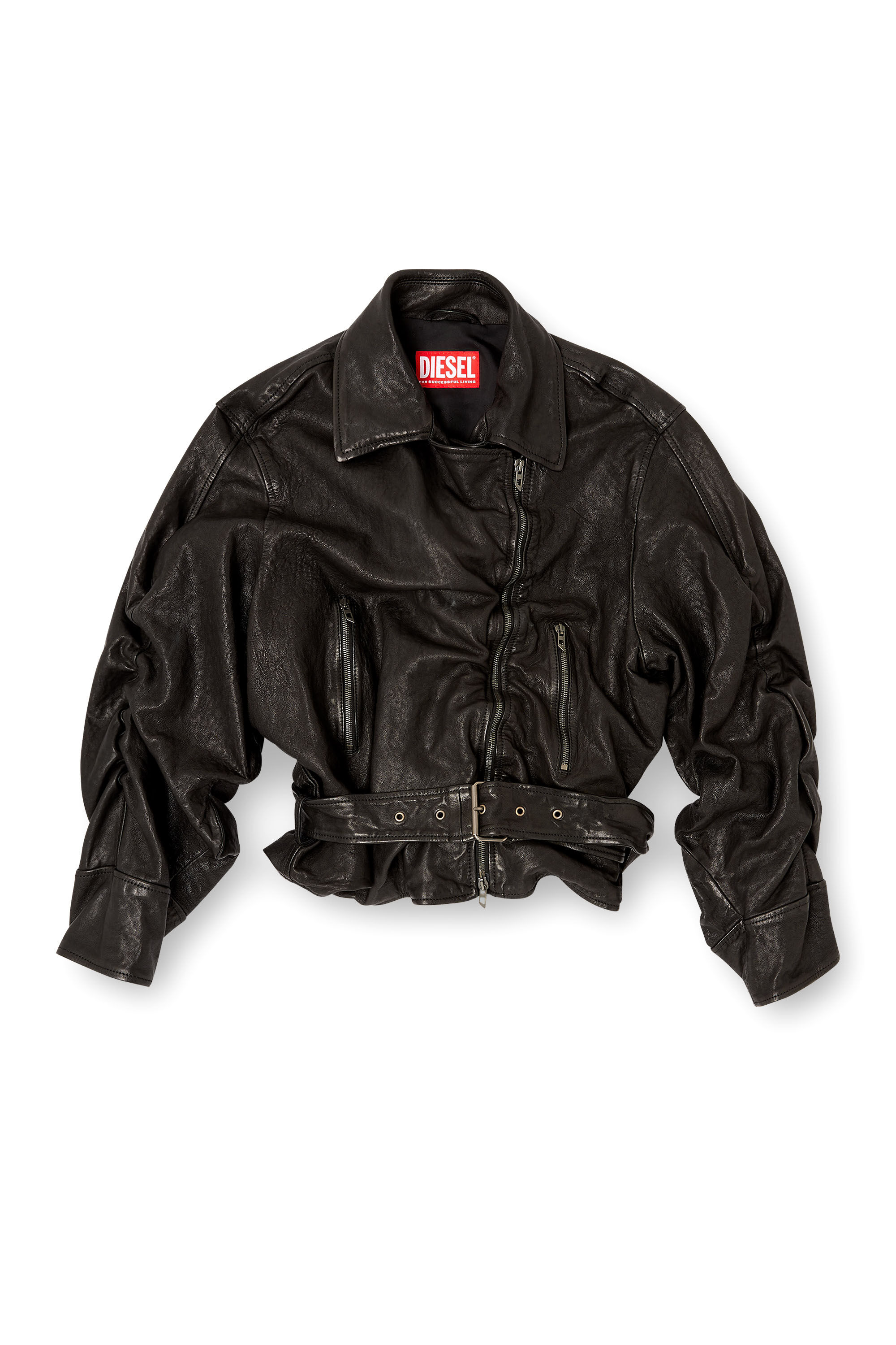 Women's Belted jacket in boiled leather | Black | Diesel