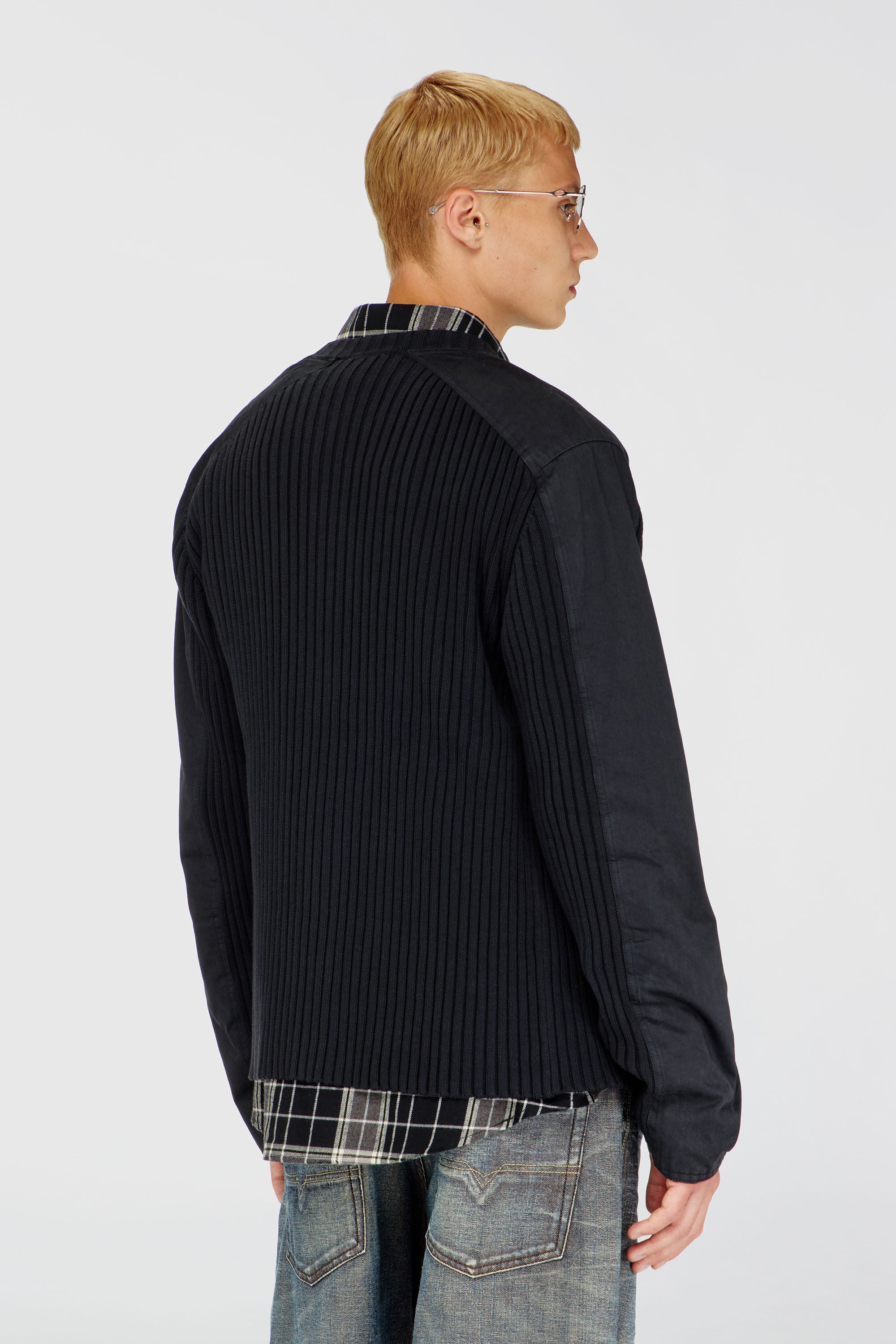 Men's Zipped cardigan with utilitarian panels | Black | Diesel SE
