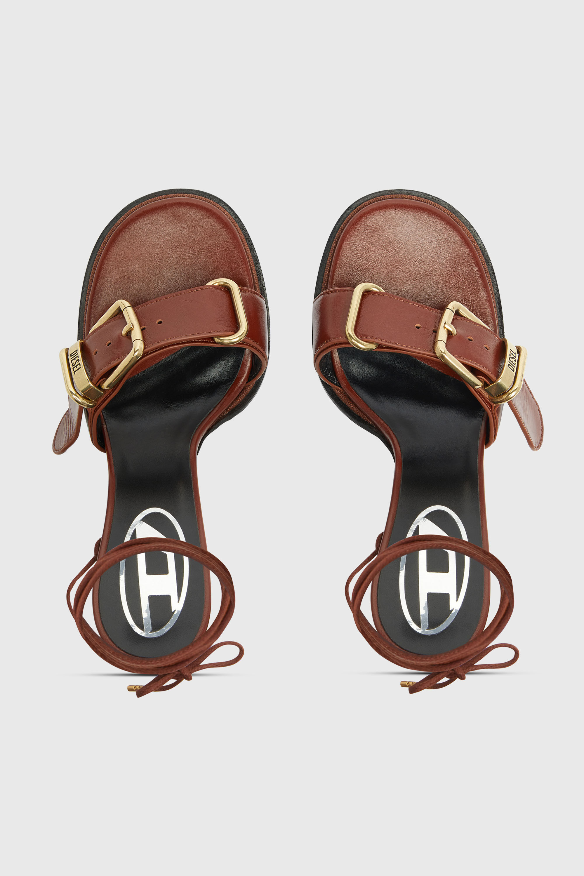 Diesel - D-COCCO-90-SA, Woman's D-Cocco-Ankle-wrap sandals in leather in Brown - 4