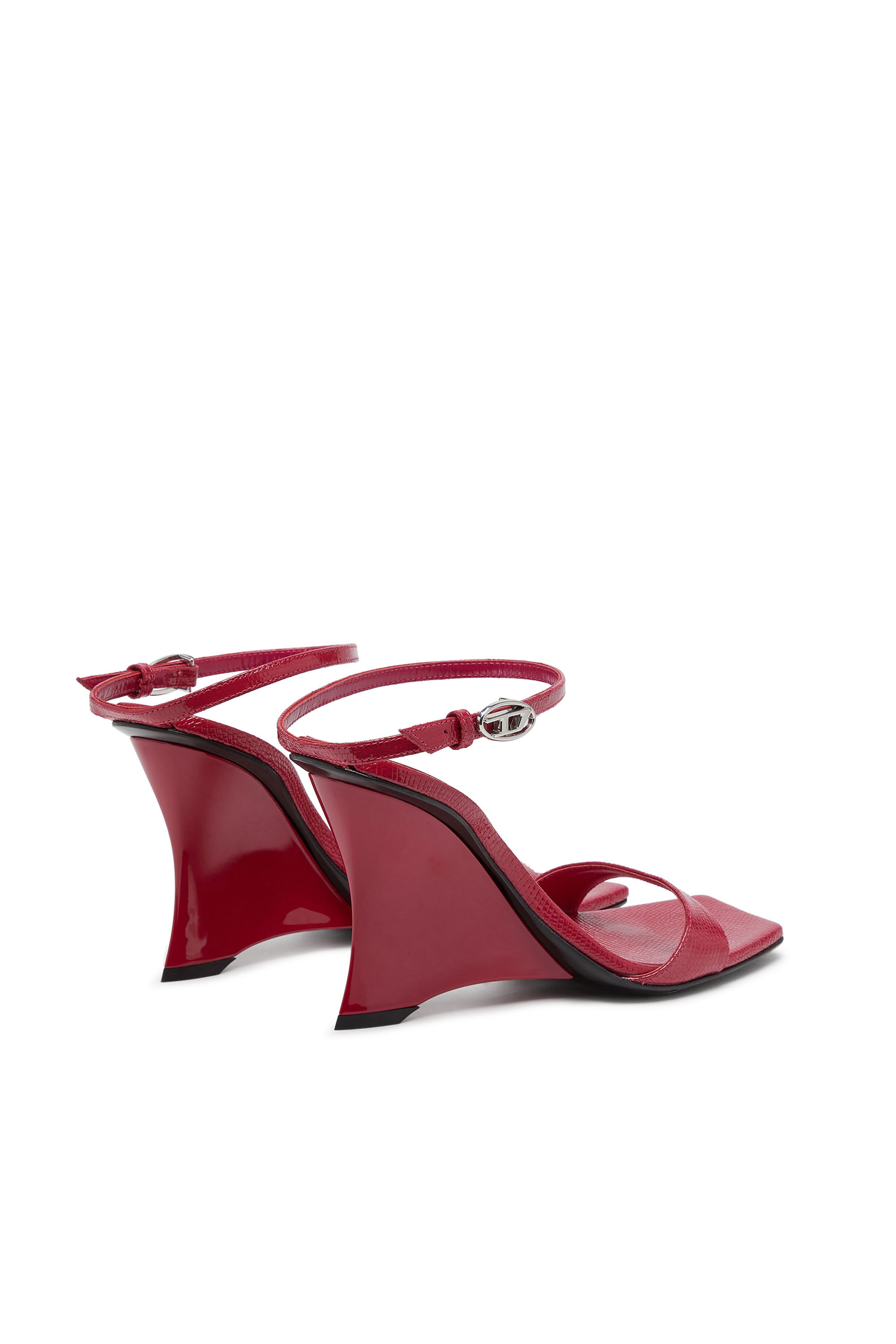 Diesel - D-AMBER SANDAL WEDGE, Woman's D-Amber-Wedge sandals in lizard-effect leather in Pink - 3