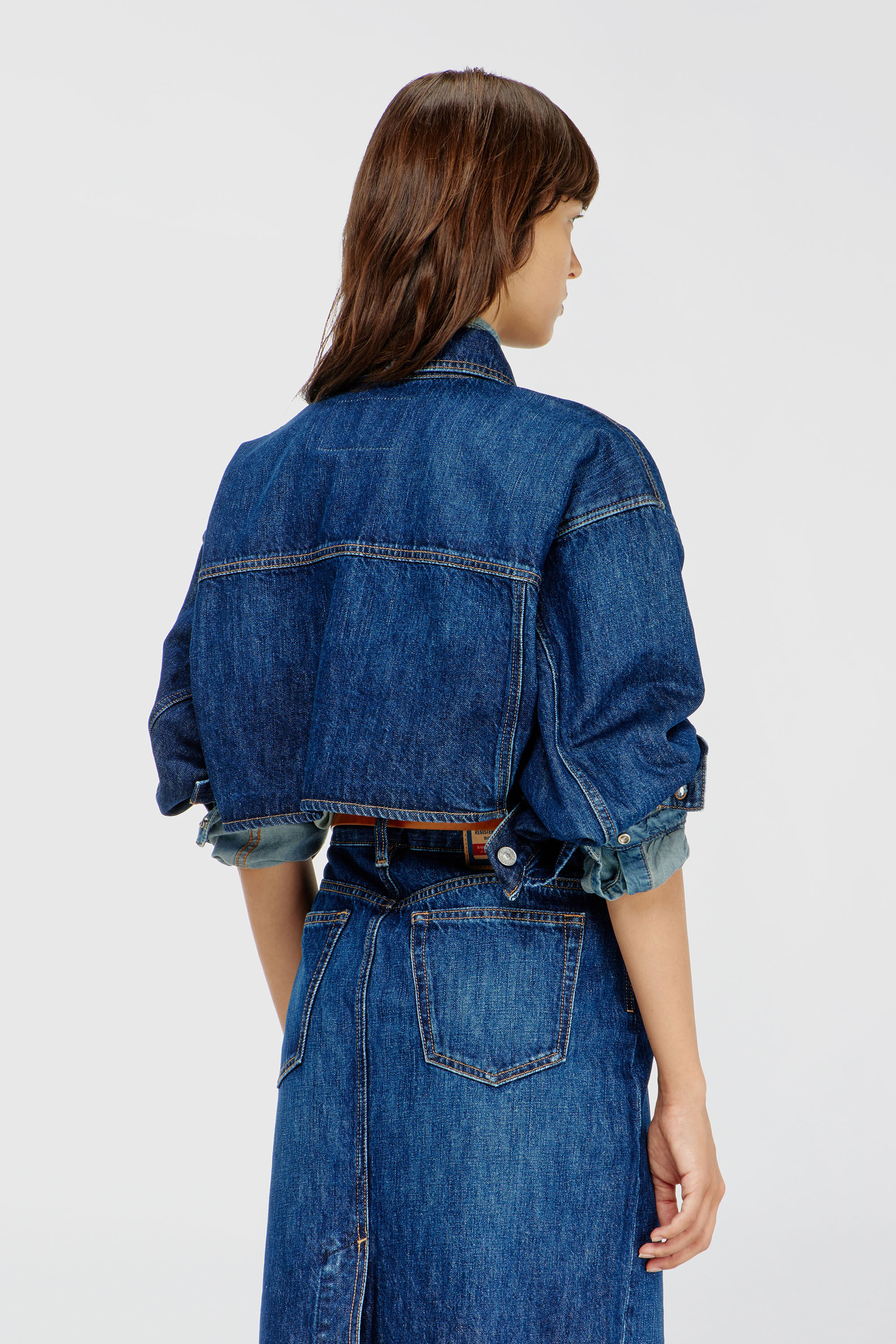 Diesel - DE-MALLEY, Woman's Cropped oversized denim trucker jacket in Medium blue - 4