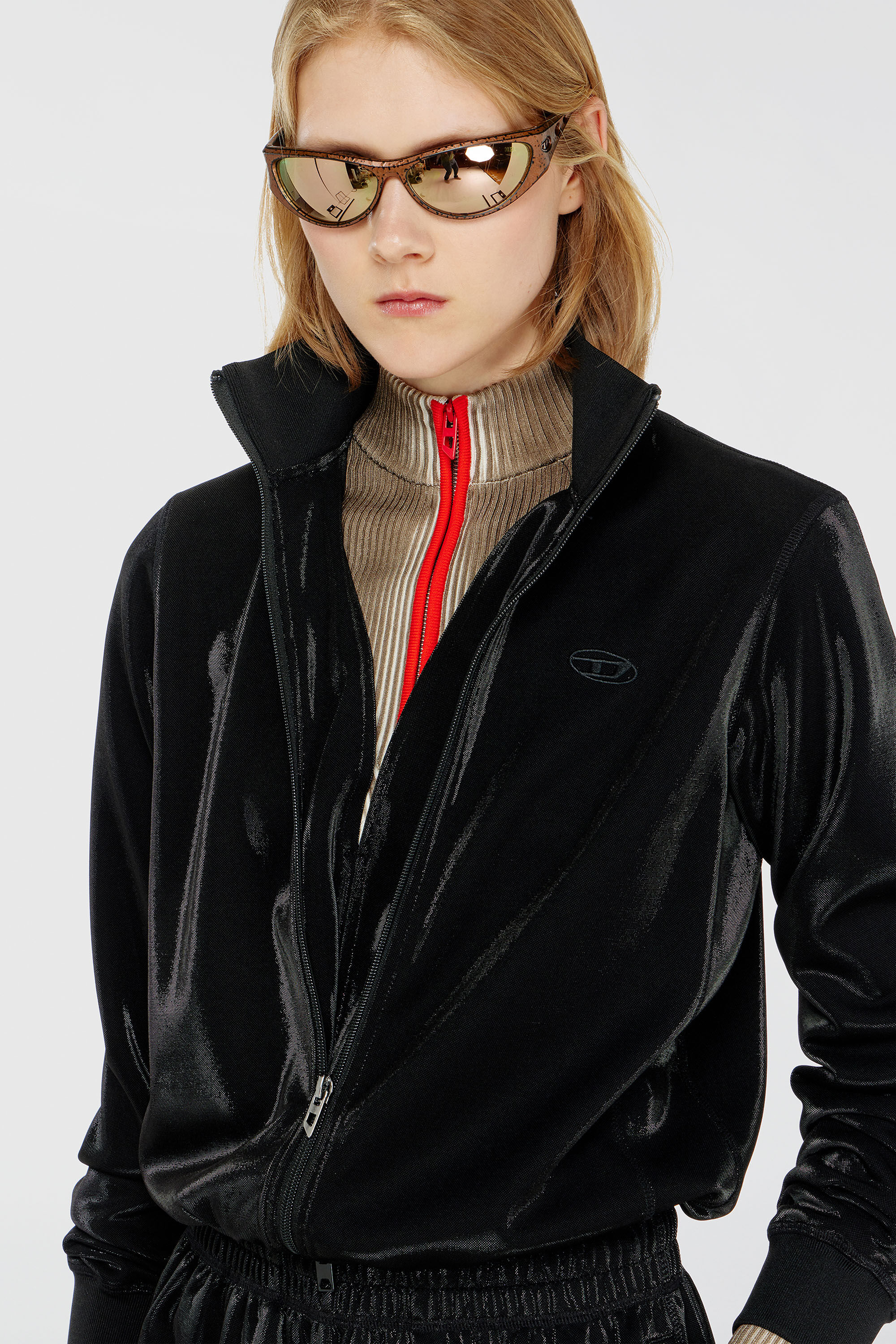 Diesel - F-ROSY, Woman's Zipped sweatshirt with shiny piquet effect in Black - 5