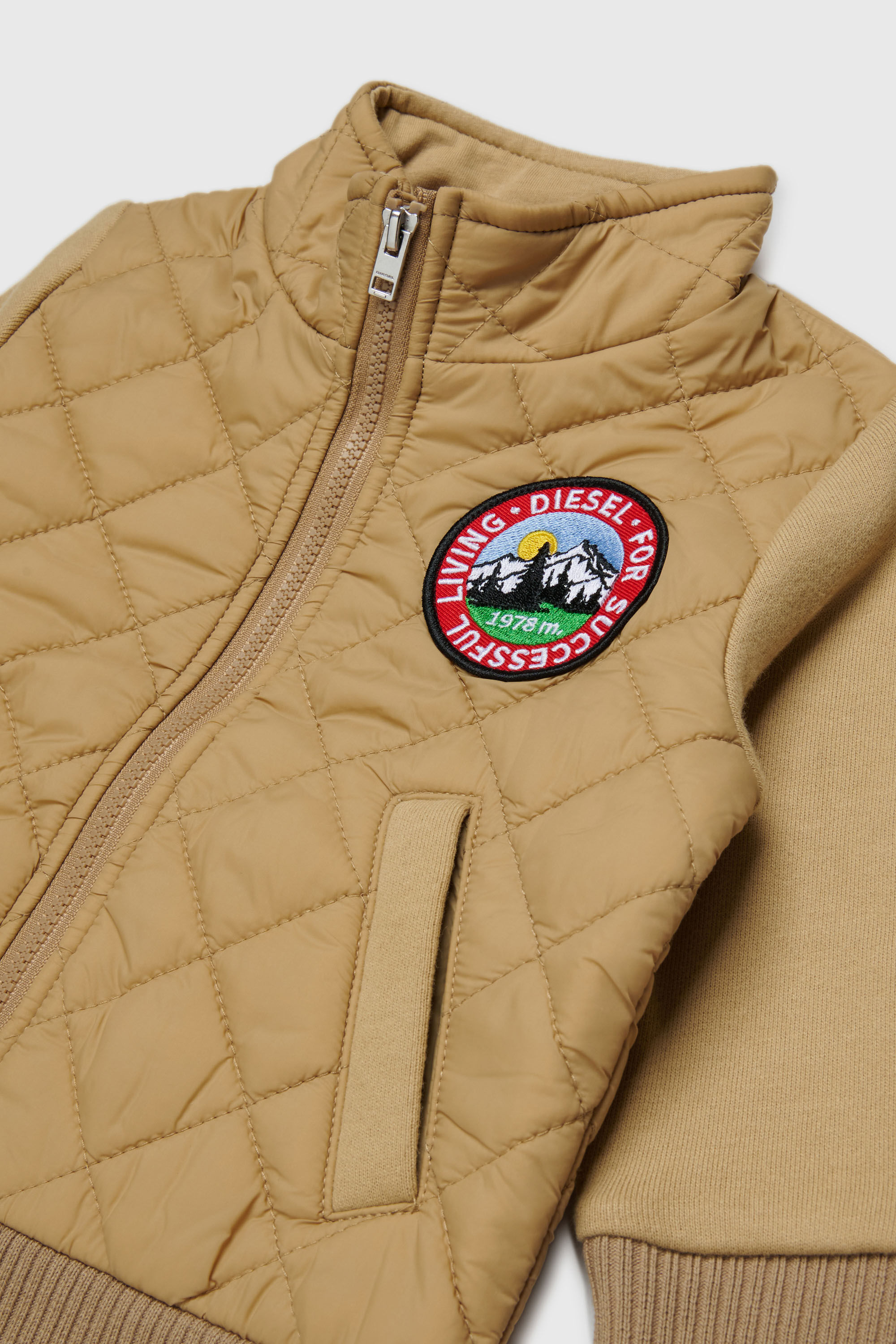 Diesel - SMONTB, Unisex's Quilted nylon jacket with cotton sleeves in Brown - 3
