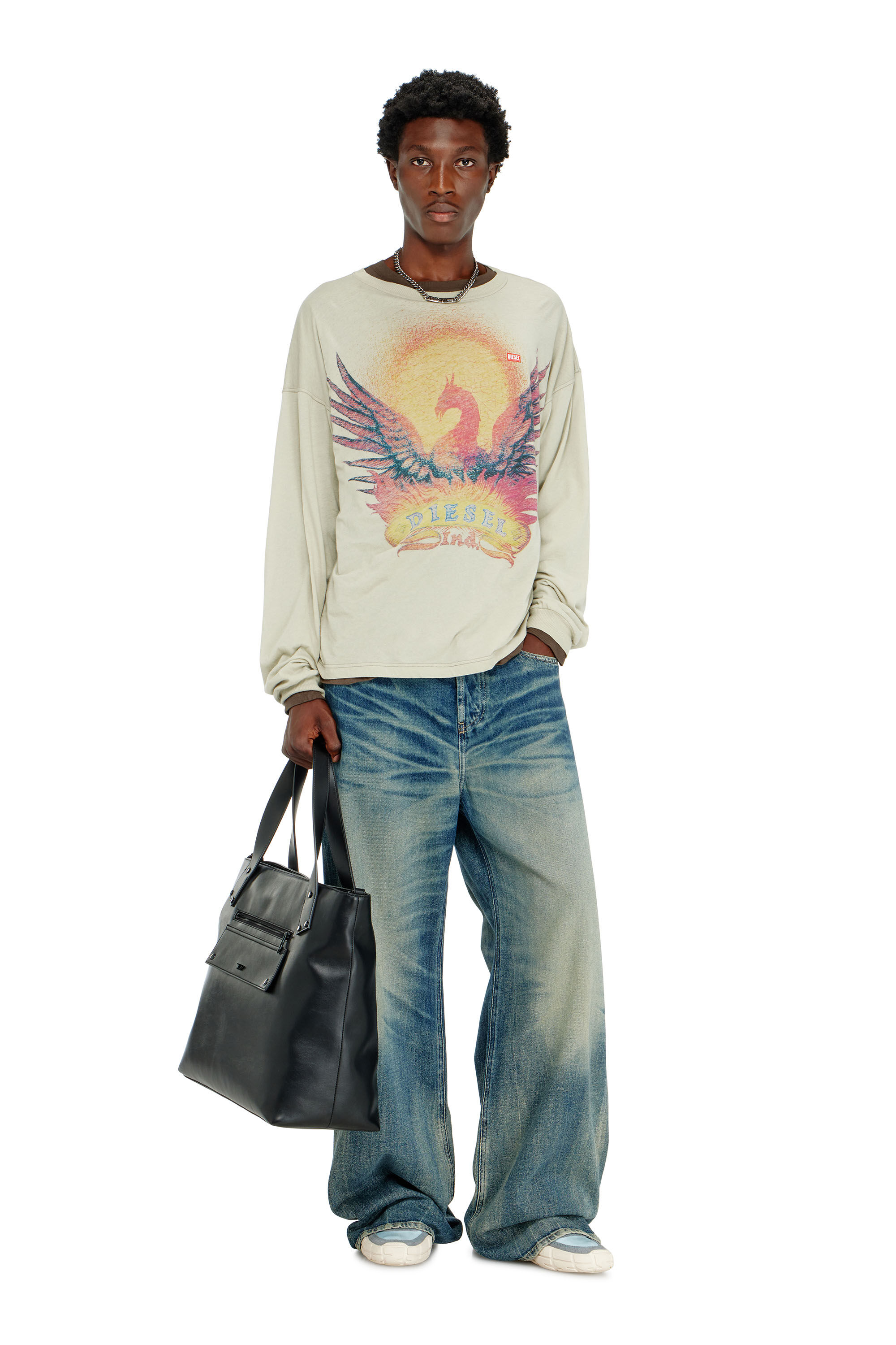 Diesel - T-BOXT-LS-AA1, Man's Long sleeve T-shirt with Phoenix graphic in Beige - 1