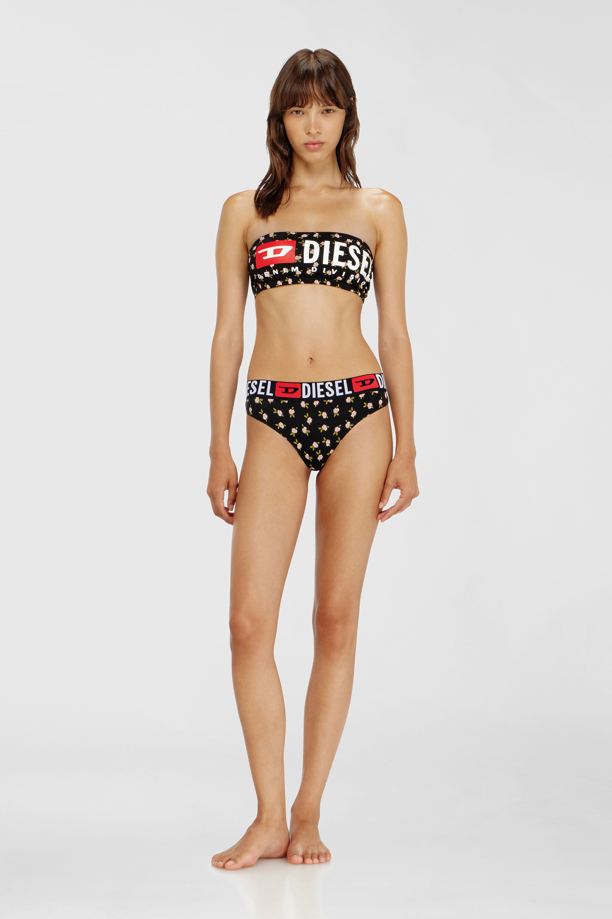 Diesel - MELANIE-C-D-CORE, Woman's Cotton bandeau bra with all-over floral print in Black - 1